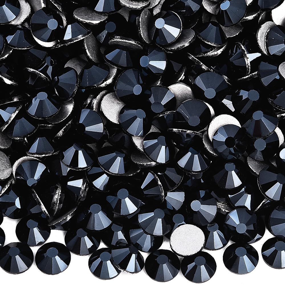 Black Shine Glass Rhinestones Crystal Flatback Gemstones for Crafts Nails Makeup Bags and Shoes Decoration.(SS20/1440pcs) BST202