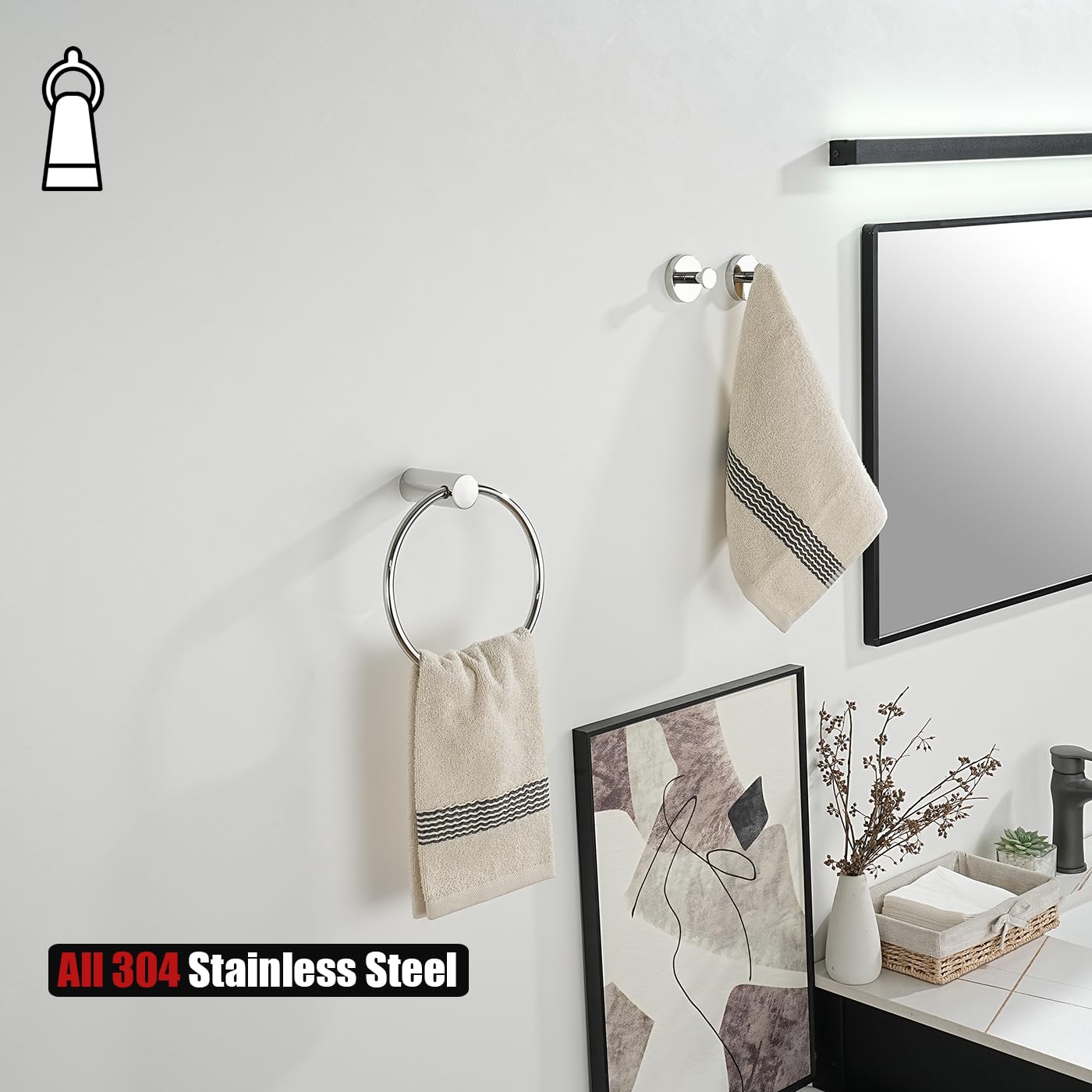JQK Black Towel Ring, 304 Stainless Steel Matte Black Hand Towel Holder for Bathroom, Wall Mount, TR630-PB BST220