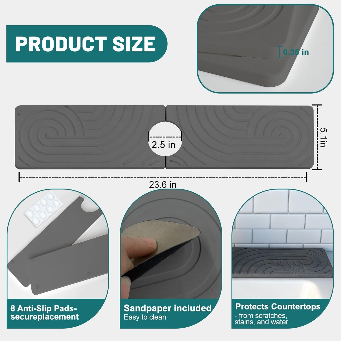 Hopegiver Stone Faucet Mat for Kitchen Sink - Fast Drying Diatomite Sink Protector Prevent Moisture, Super Water Absorbing Stone Tray for Kitchen & Bathroom Counter (White, 15.7"x3.9") BST326H