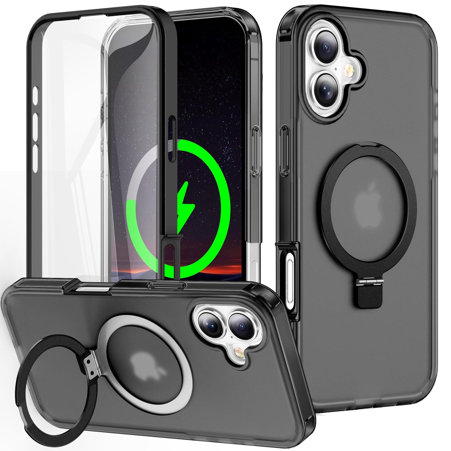for iPhone 13 Pro Full Body Shockproof Case with Magnetic Invisible Stand [Compatible with MagSafe] Built-in Screen Protector Military Drop ProtectionTranslucent Phone Cover -Hot Pink WN420