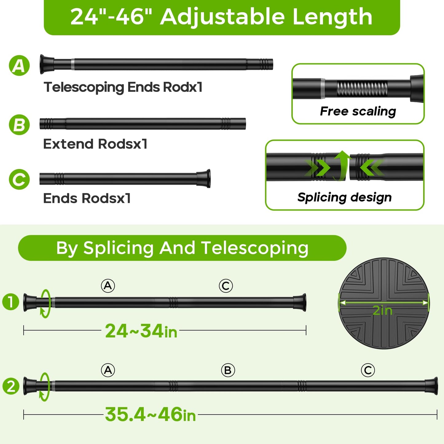White Shower Curtain Rod 32 to 76 Inches Adjustable, 7/8 Inch Diameter Heavy Duty Tension Curtain Rods No Drill, Rust-Resistant Tension Rod for Bathroom, 1 Pack BST326H
