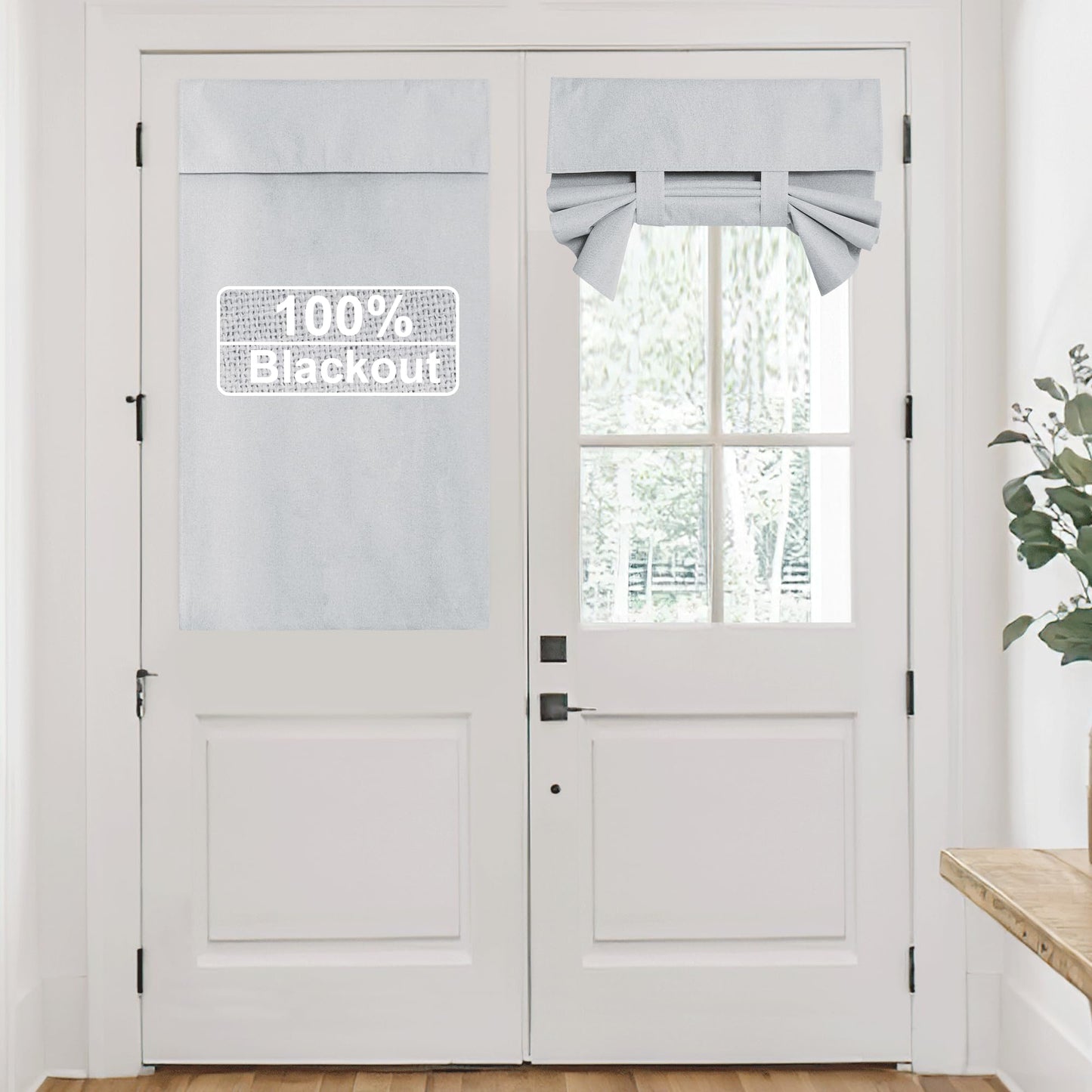RYB HOME Grey Classroom Door Linen Curtain for Small Window, 100% Blackout Shades Lightweight for French Door Window, W 8 x L 36 Room Darkening Privacy Curtains Tie up Shade, 1 Panel BST220