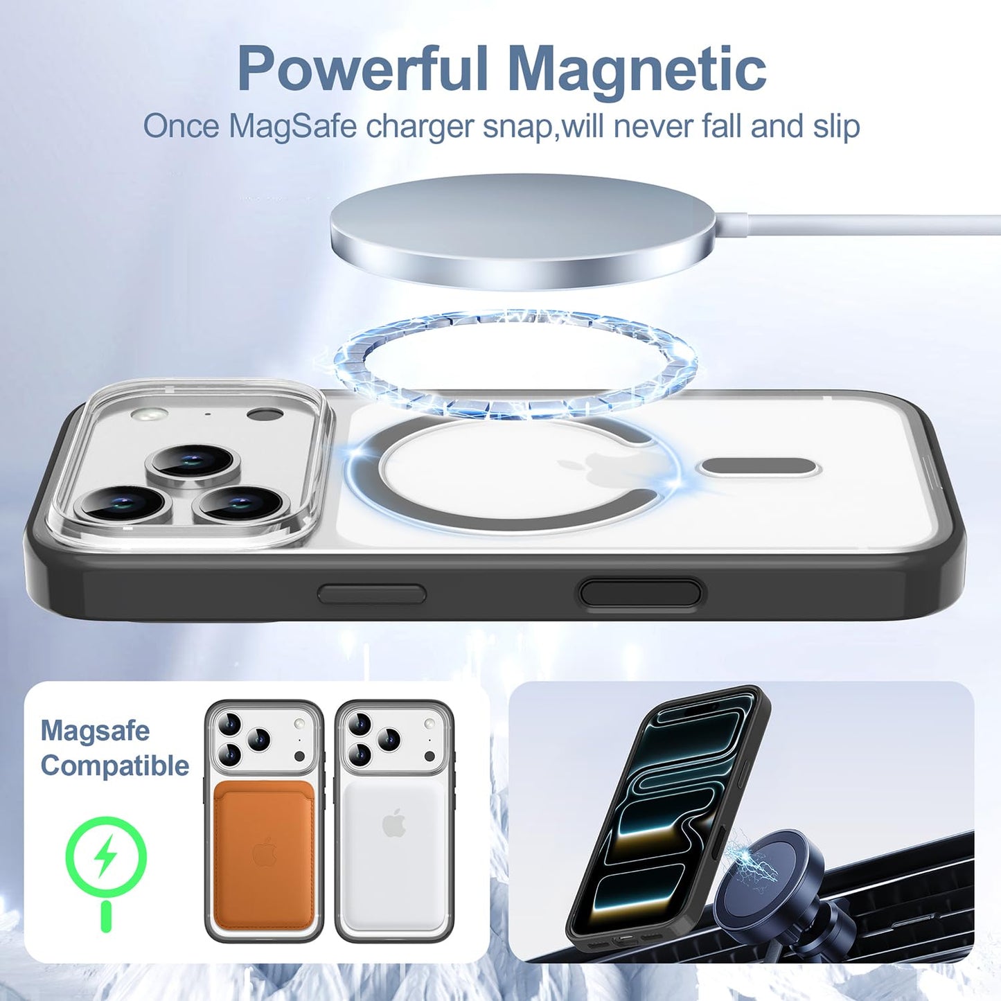 PULOKA for iPhone Case Compatible with Magsafe, Color Bumper & Clear TPU Back Hybrid Shockproof Cover (White, iPhone 16 Pro Max) WN420