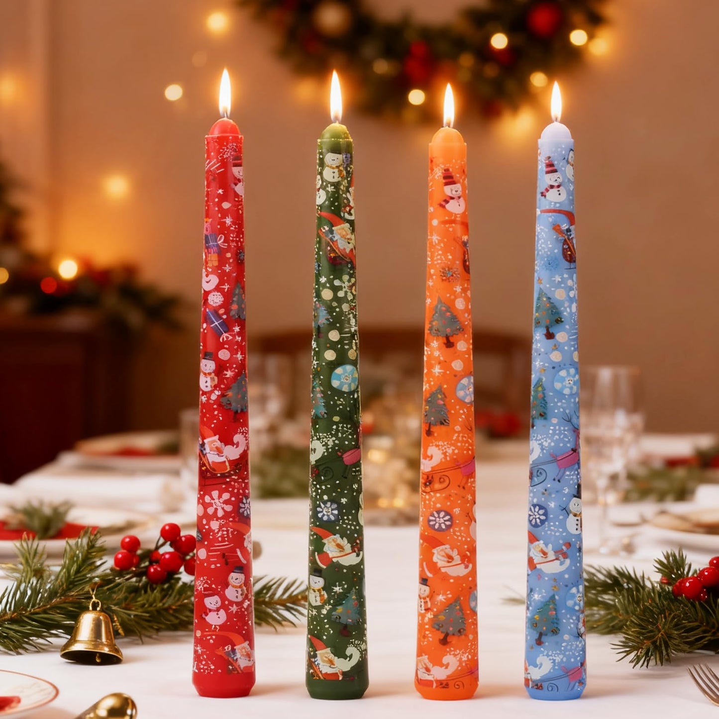 10 Inch Decorative Taper Candles, 4 Pack Birthday Balloon Print Candlesticks, Unscented Dripless Candles with Long Burn Time for Party, Holiday Table & Home Decor BST326H