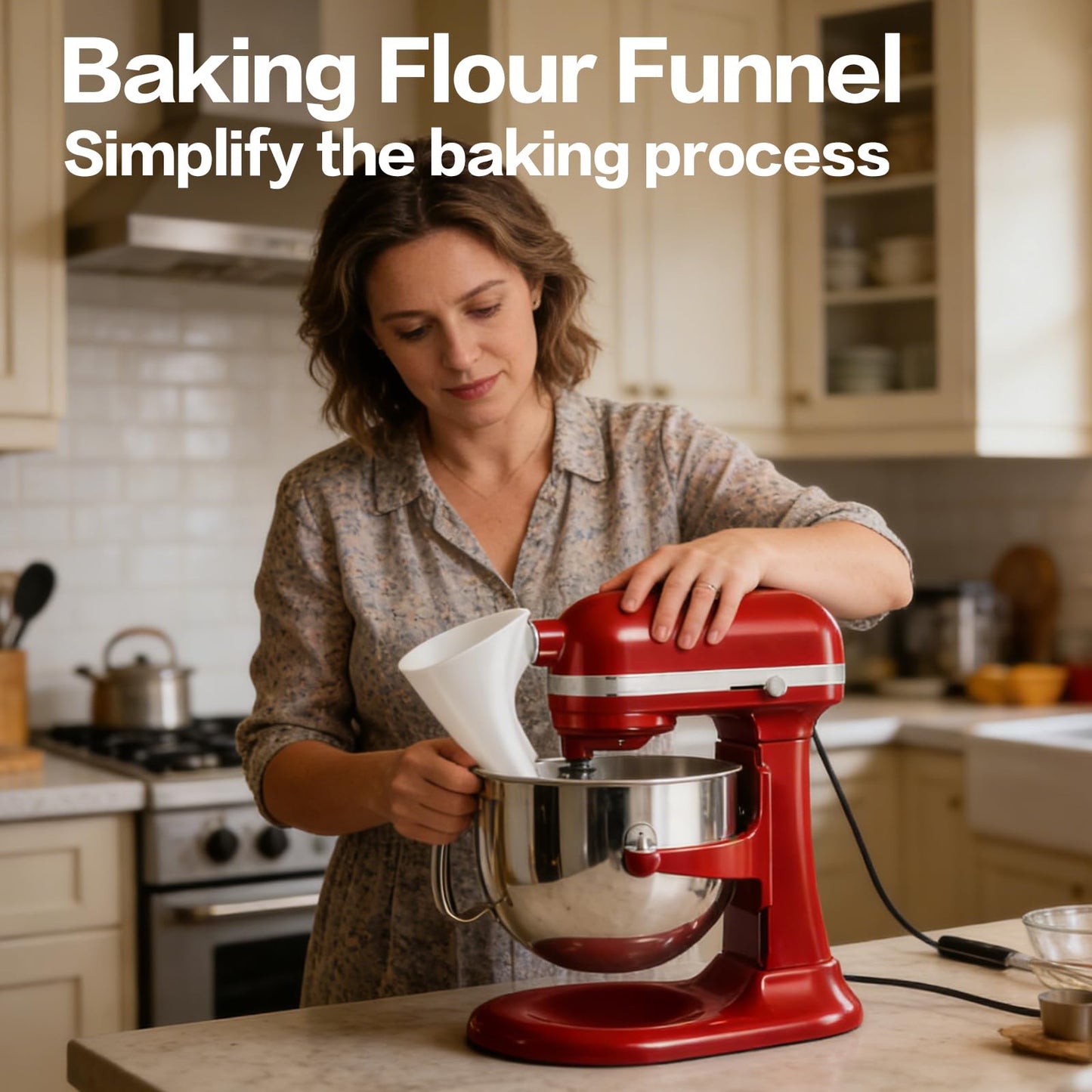 2026 New Flour Funnel for Kitchen Aid Mixer,Fits Tilt-Head 4.5–5 Qt (KSM150), Kitchen Aid Accessories and Attachments,Powder Funnel with Easy-Pour, Prevents Spills,Easy to Clean Baking Tool(Black) BST220