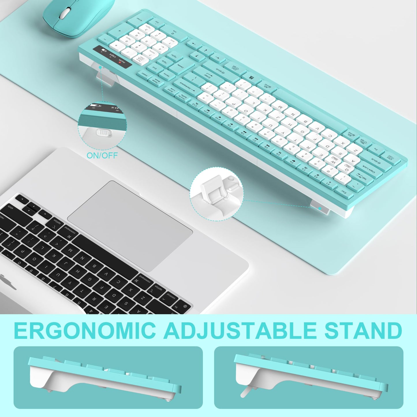 Wireless Keyboard and Mouse Combo, Full-Sized Wireless Keyboard and Adjustable DPI Mouse, 2.4GHz USB Receiver, Silent Keyboard and Mouse for PC, Windows, MAC, Desktop, Laptop (Avocado Green)