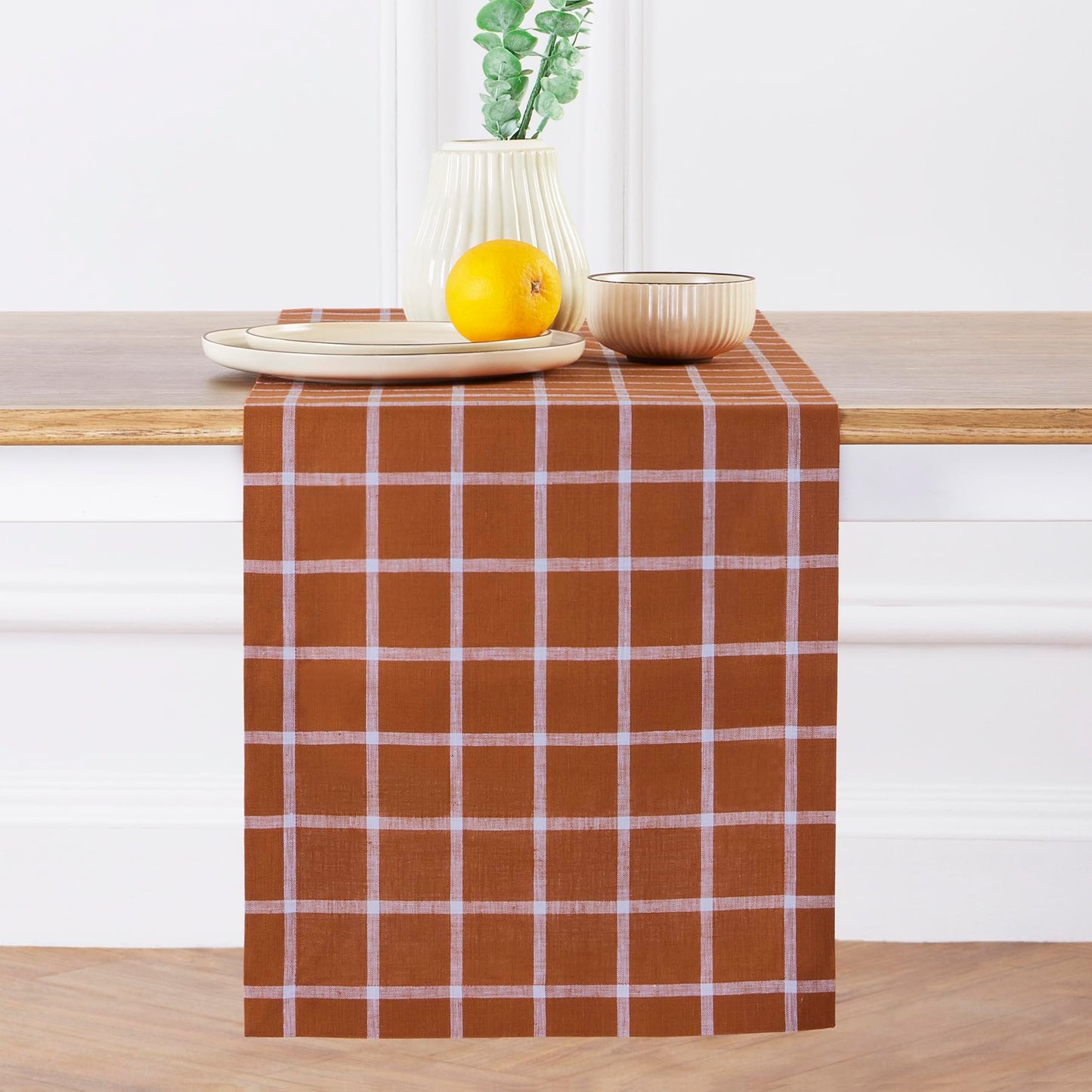 Solino Home 100% Linen Table Runner Multicolor, Rustic Plaid 14 x 72 in | Table Runners for 4-6 seater dining tables, hallway tables and cabinets | Rustic Multicolor | Pure Linen | OEKO-TEX Certified BST326SOLH
