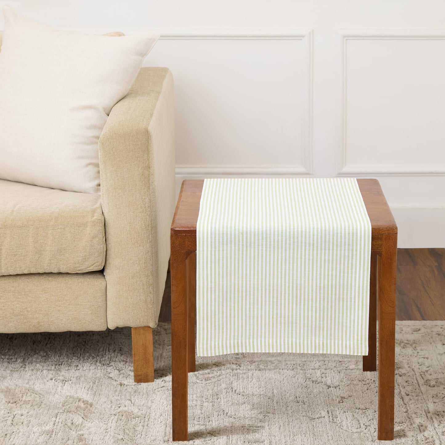 Solino Home 100% Pure Linen Table Runner Stripe Striped, Julia 14 x 72 in | Table Runners for dining, hallway and console tables; woven stripe, mitered corners; Muted Pastel Stripe; OEKO-TEX Certified BST326SOLH