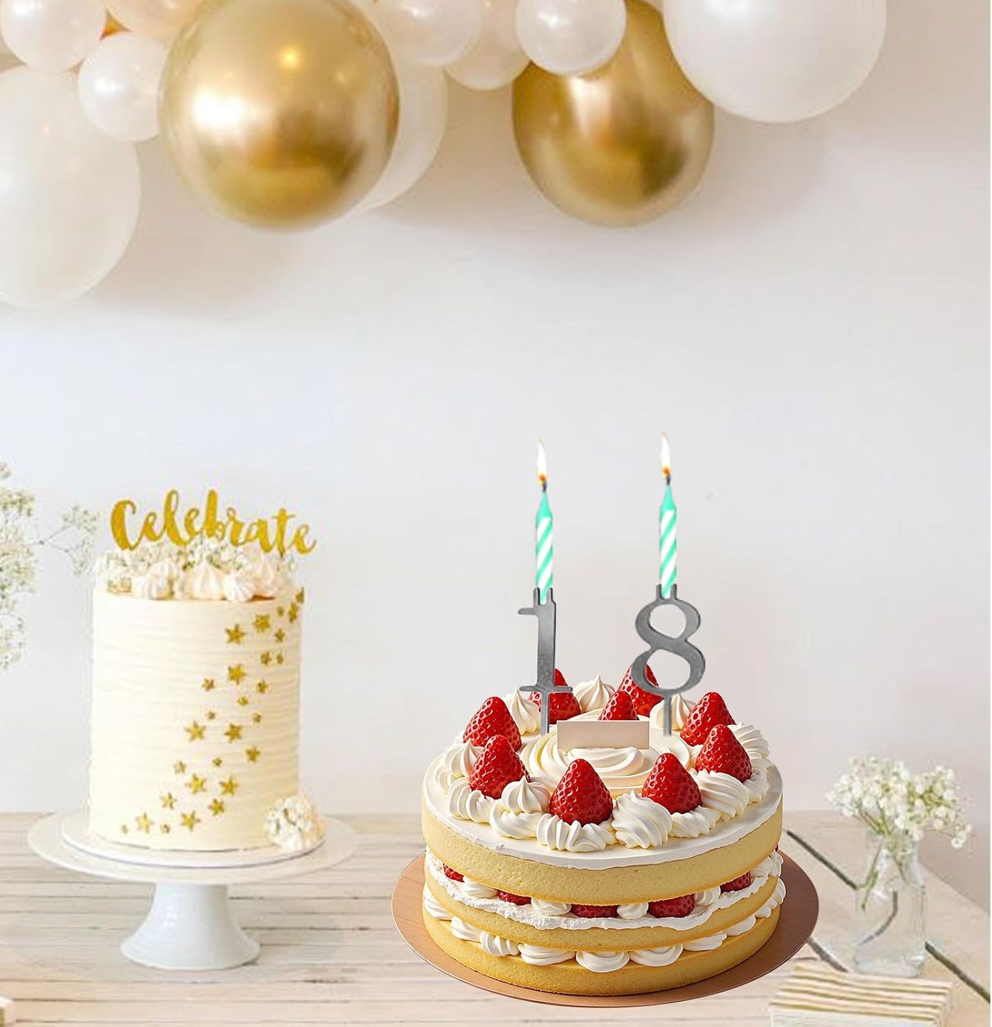 Reusable Number Birthday Candle Holder Set - Birthday Cake Candle Holders Set, 0–9 Digital Cake Candle Holders, Silver Metal Number Cake Toppers for Holiday Celebrations and Birthday Parties (2 Sets) BST326H