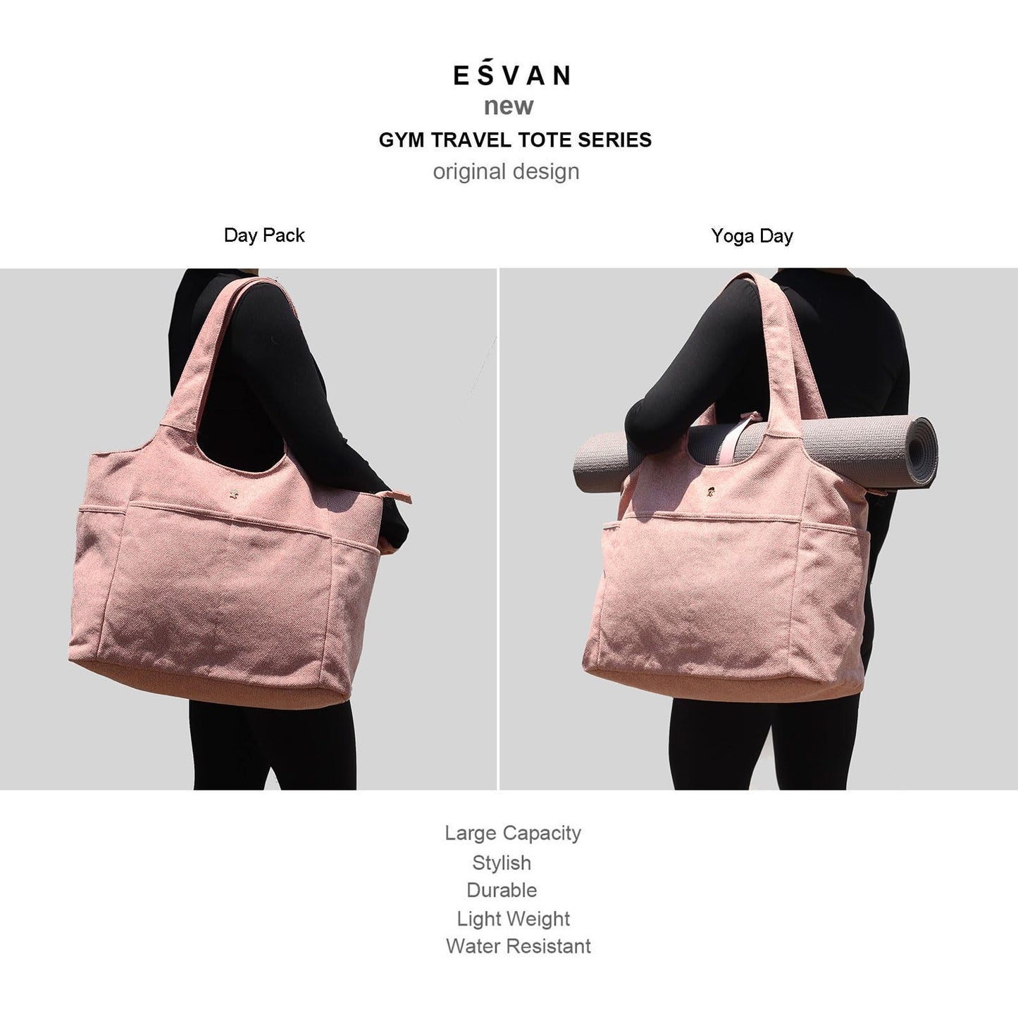 ESVAN Yoga Tote Bag Mat bag Women Shoulder Bags Carryall Tote for Travel Office Workout Gym Nurse Beach BST326H