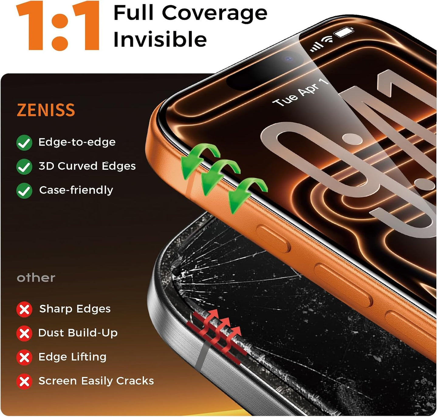NeverBreak 9H+ Hardness for iPhone 17 Pro Screen Protector 12FT Military Grade Protection (Scratch, Shatter, Drop Resistance) Tempered Glass Full Edge Coverage 6.3" 2025, 2 Pack with De-Bubble Card WN420
