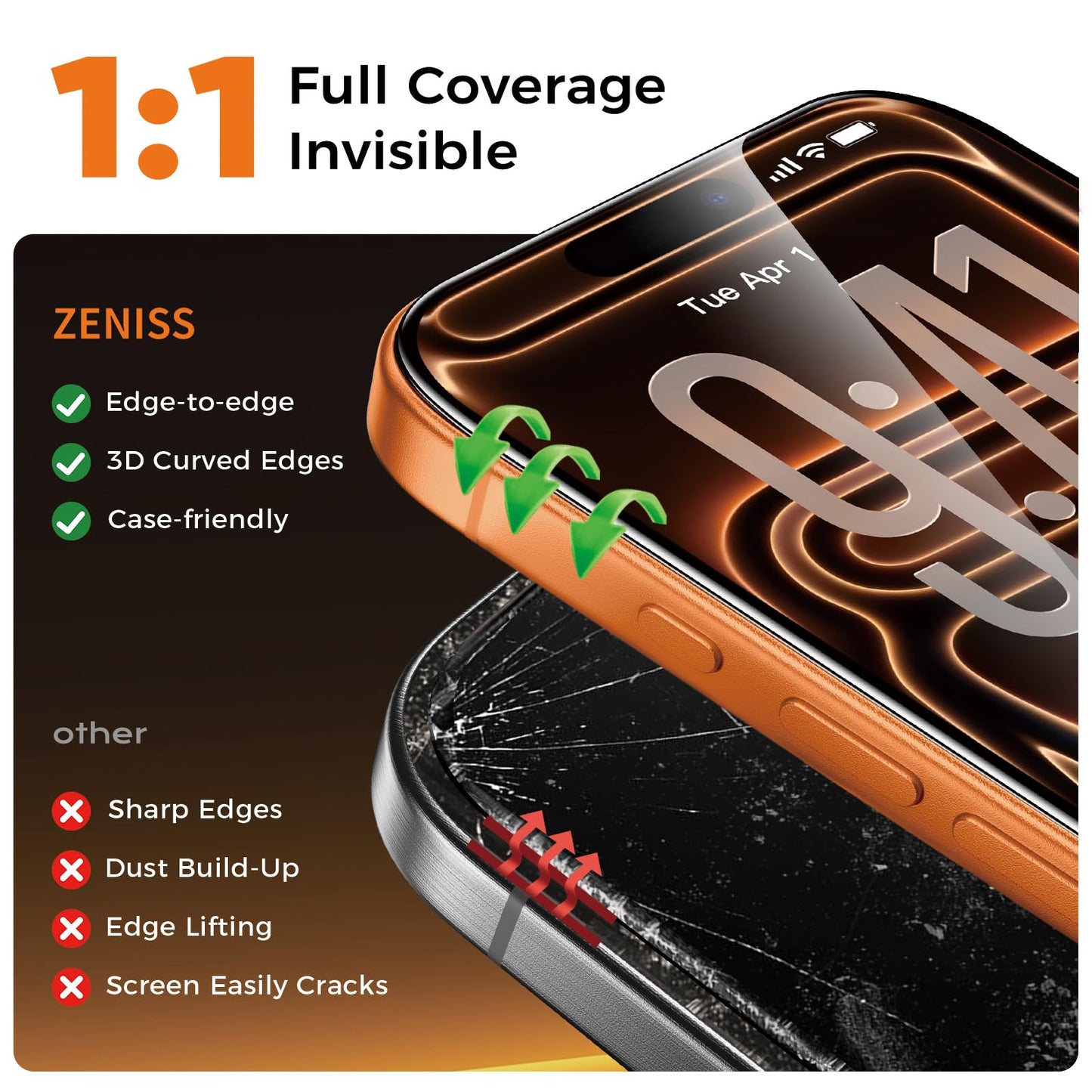 NeverBreak 9H+ Hardness for iPhone 17 Pro Screen Protector 12FT Military Grade Protection (Scratch, Shatter, Drop Resistance) Tempered Glass Full Edge Coverage 6.3" 2025, 2 Pack with De-Bubble Card WN420