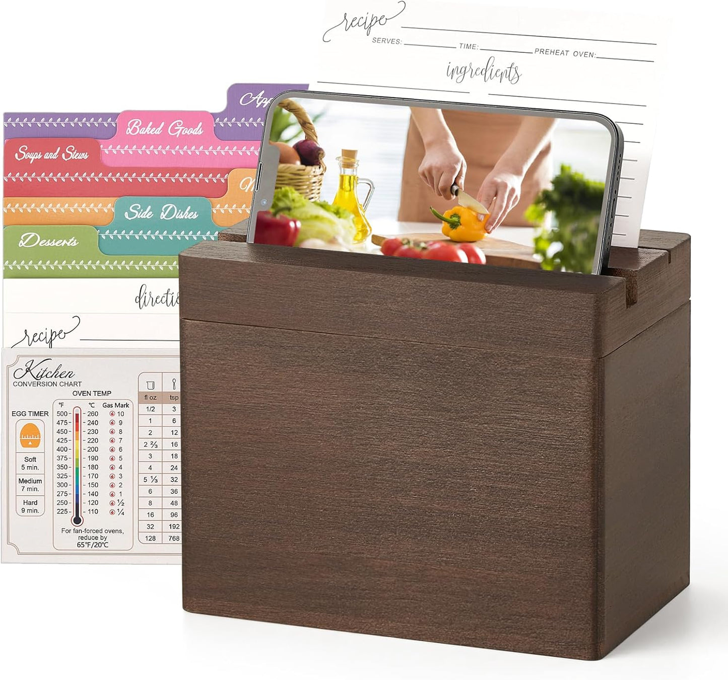 Dahey Double Slots Recipe Box Wooden Recipe Organizer 99