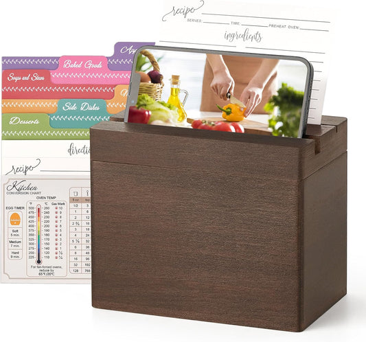 Dahey Double Slots Recipe Box Wooden Recipe Organizer 99