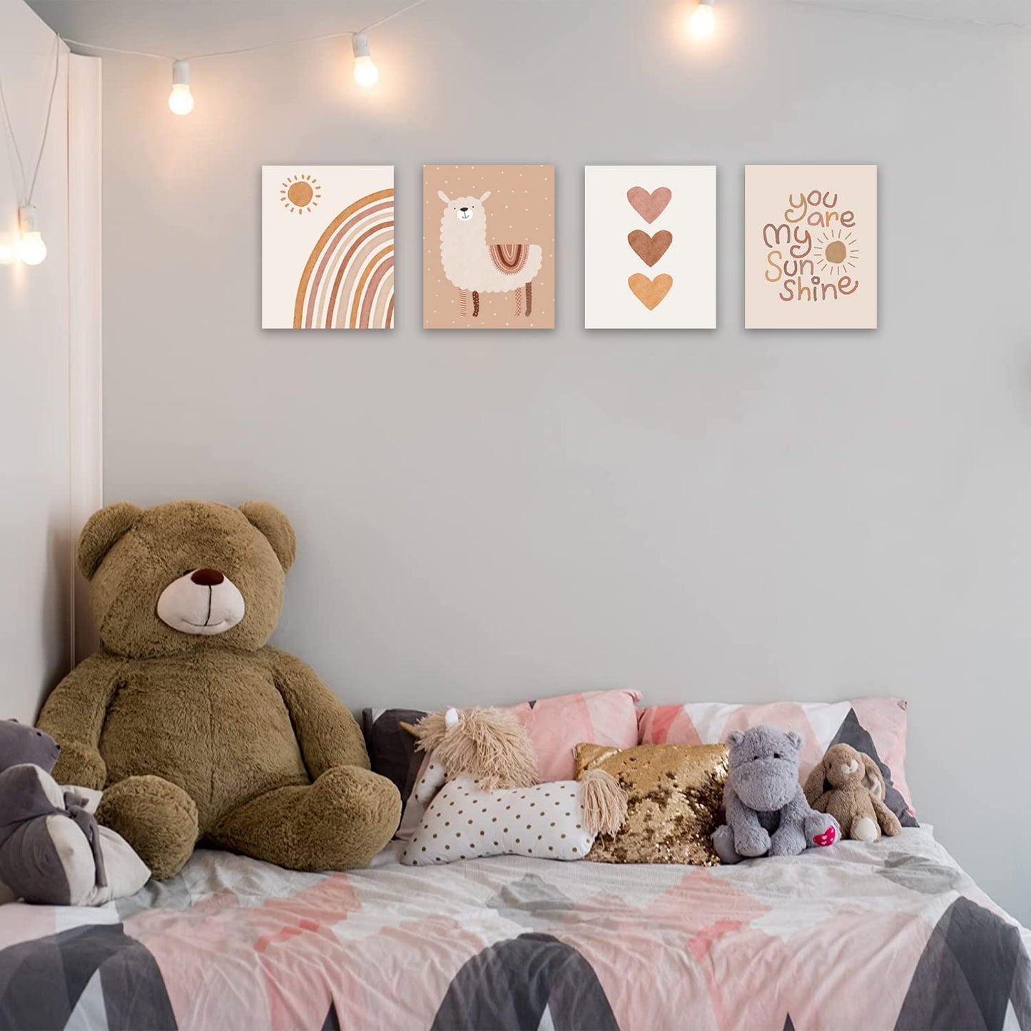 Quzenu Boho Rainbow You Are My Sunshine Canvas Prints Framed for Baby Girl Room Decor Wall Art for Girl Nursery BST220