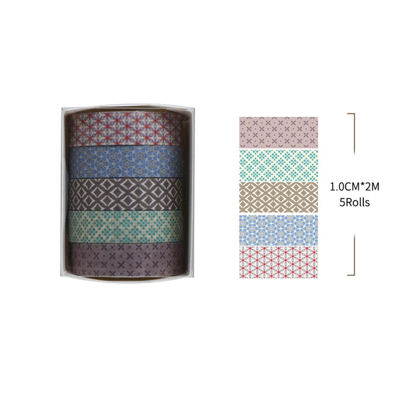 Fantasy Washi Tape Set - 5 Rolls Texture Arts Adhesive Tapes Basic Patterns Decorative Masking Tape Sets for Craft, Kids, Scrapbook, DIY, Gift Wrapping (10-Modern Mosaic) BST220