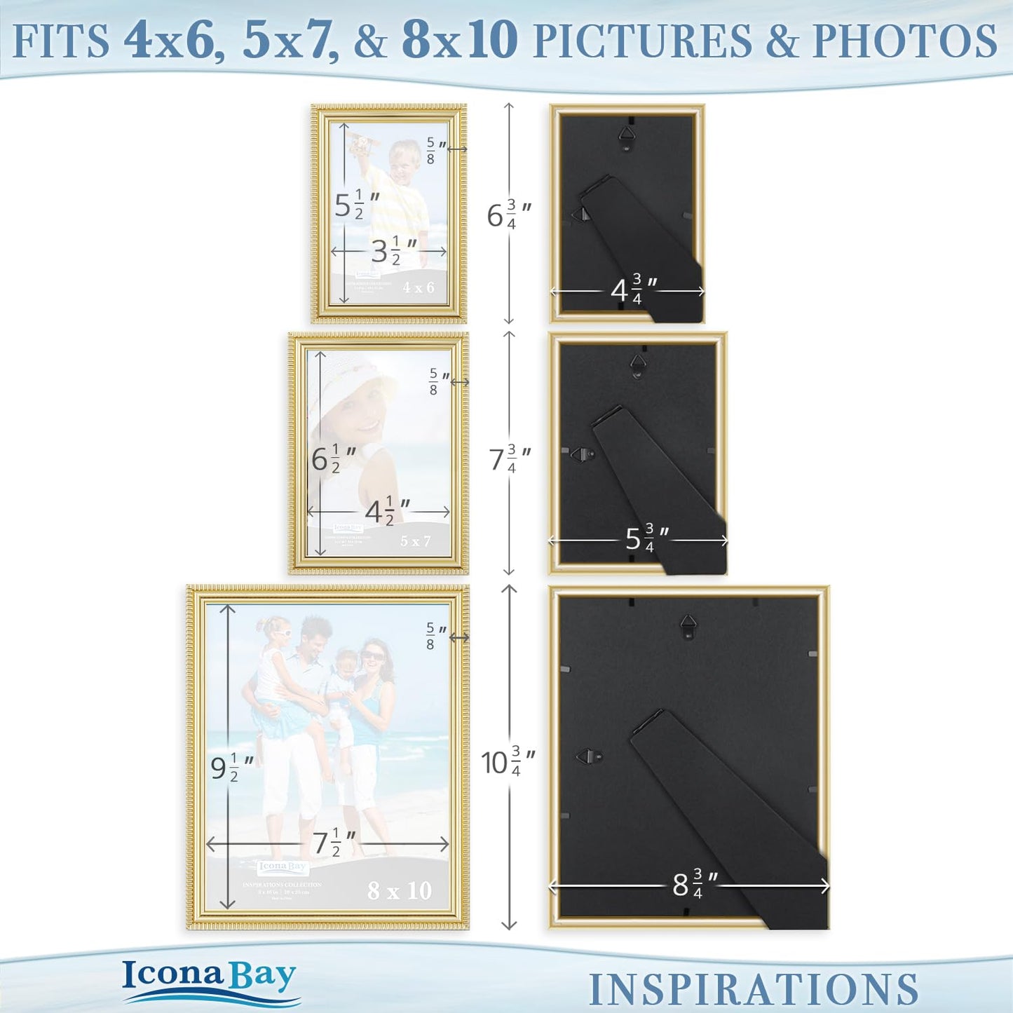 Icona Bay Combination White Picture Frames Set - 10 PC (Five 4x6, Three 5x7, Two 8x10), Inspirations Collection Multi-Pack for Contemporary Wall Gallery BST220