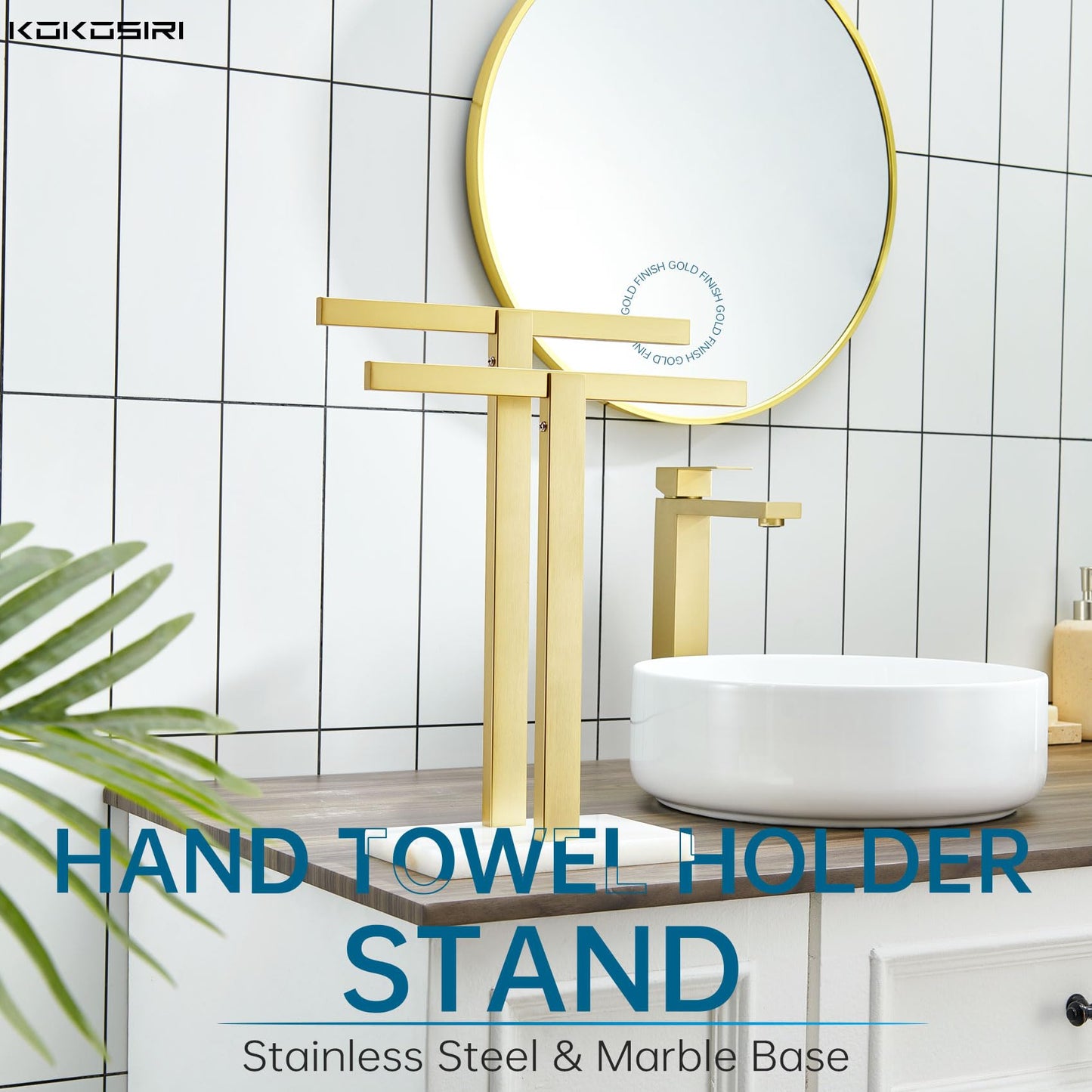 KOKOSIRI Hand Towel Holder Black Stand Towel Rack with Marble Base for Bathroom Kitchen Vanity Countertop, Stainless Steel 15.7'' Height THS0002-SM-BK BST202