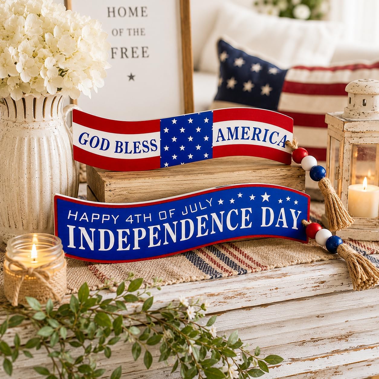 4th of July Table Decorations 9.2", Red White and Blue Patriotic Decor for Home Shelf Tiered Tray Coffee Bar, 2pcs America USA Resin Table Centerpieces for 250 Anniversary BST220