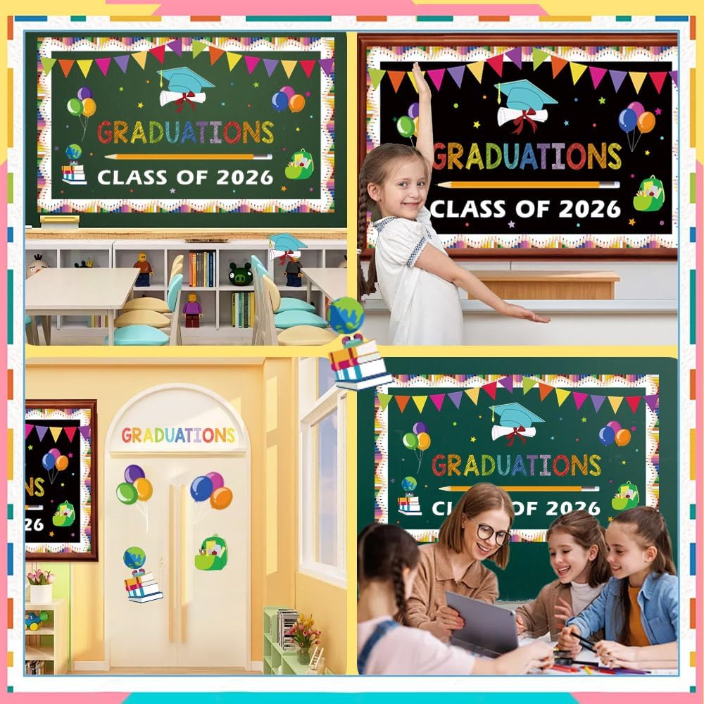 QPIXVB Kindergarten Graduation Bulletin Board Decorations,Preschool 3th 5th Grade Graduation Decorations,Big Grad Paper Banner Cutouts for Class of 2026 Ceremony School Prom Supplies Wall Decor BST202