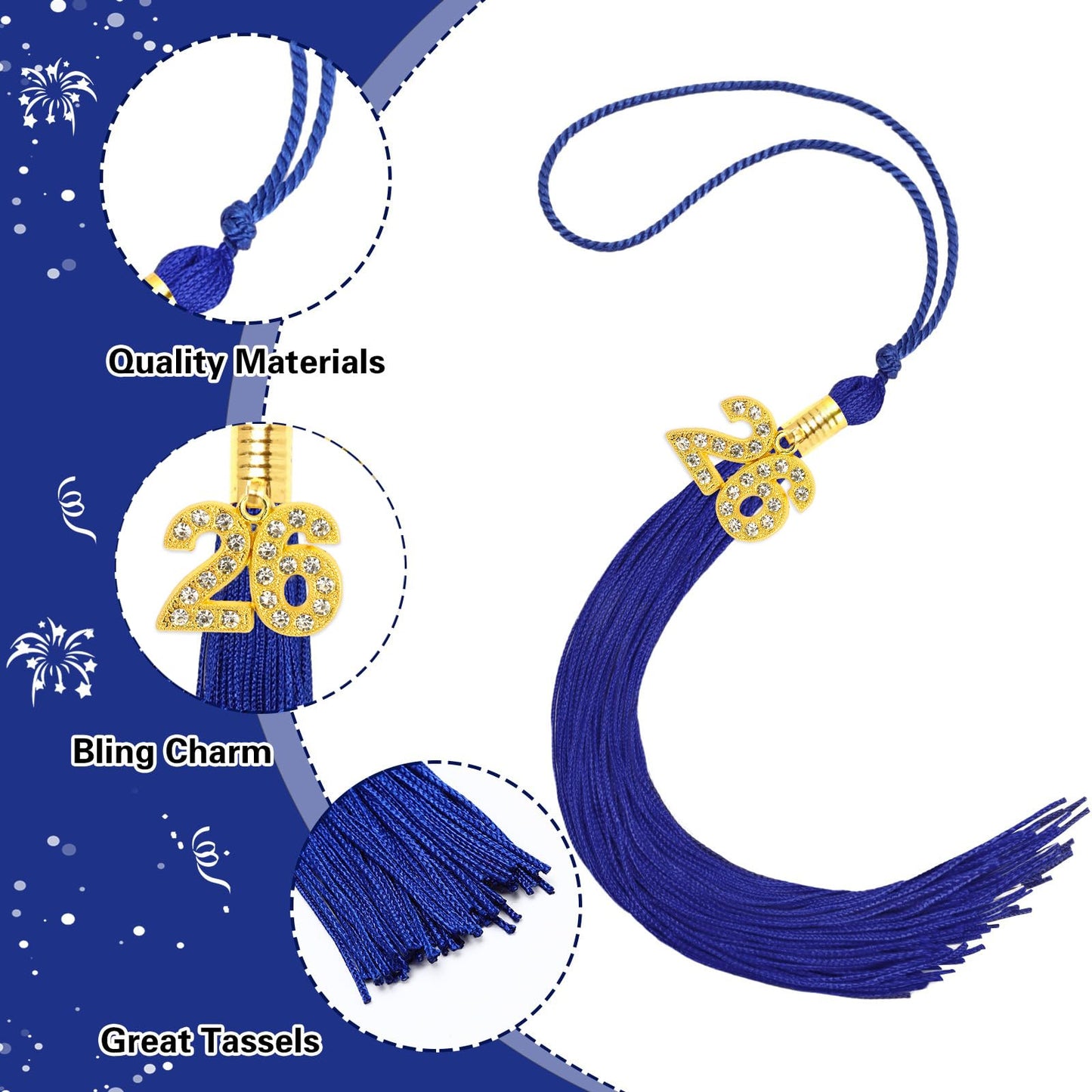 JULMELON 2026 Graduation Tassel, 2026 Graduation Cap Tassel with Bling Charm for 2026 Graduate Hat Ceremonies Accessories (Black) BST220