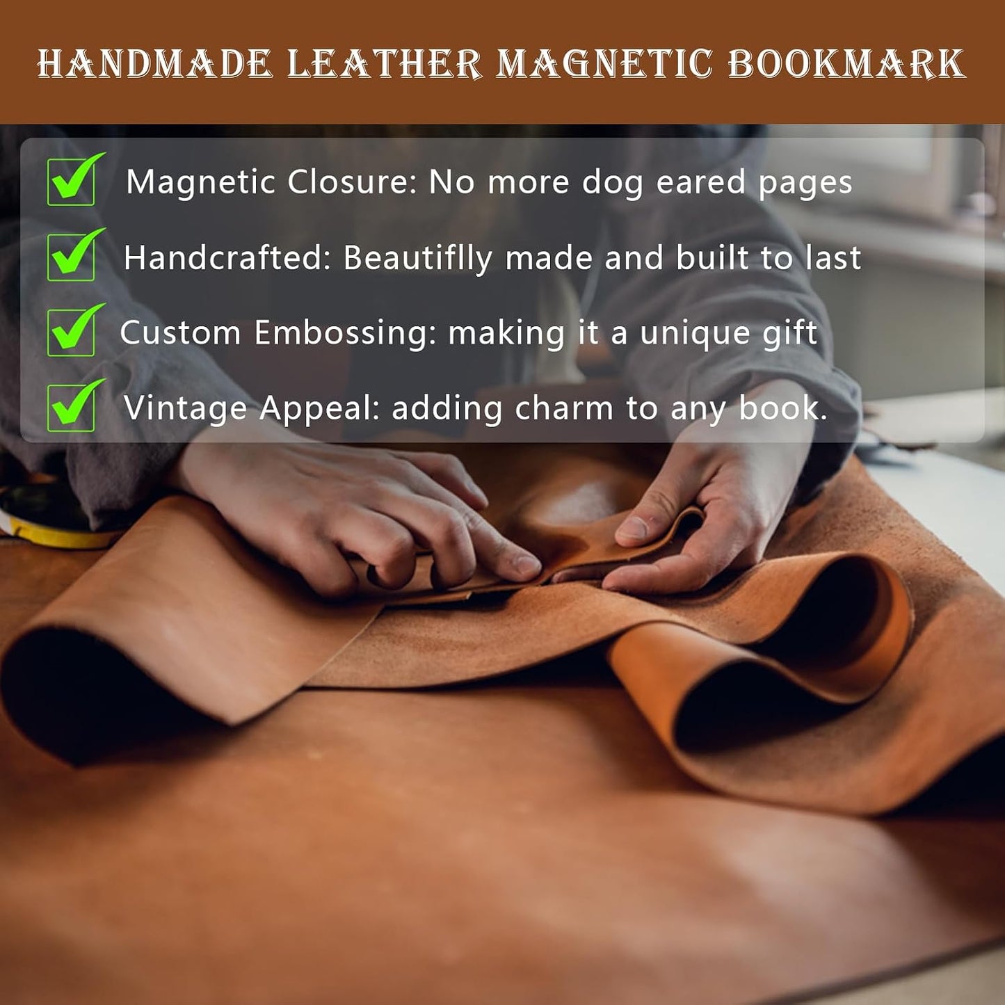 Handmade Personalized Leather Magnetic Bookmark - Custom Initial Letter Design with 26 Alphabet Choices - Durable Bookmark for Readers, Book Lovers, Women & Kids BST202
