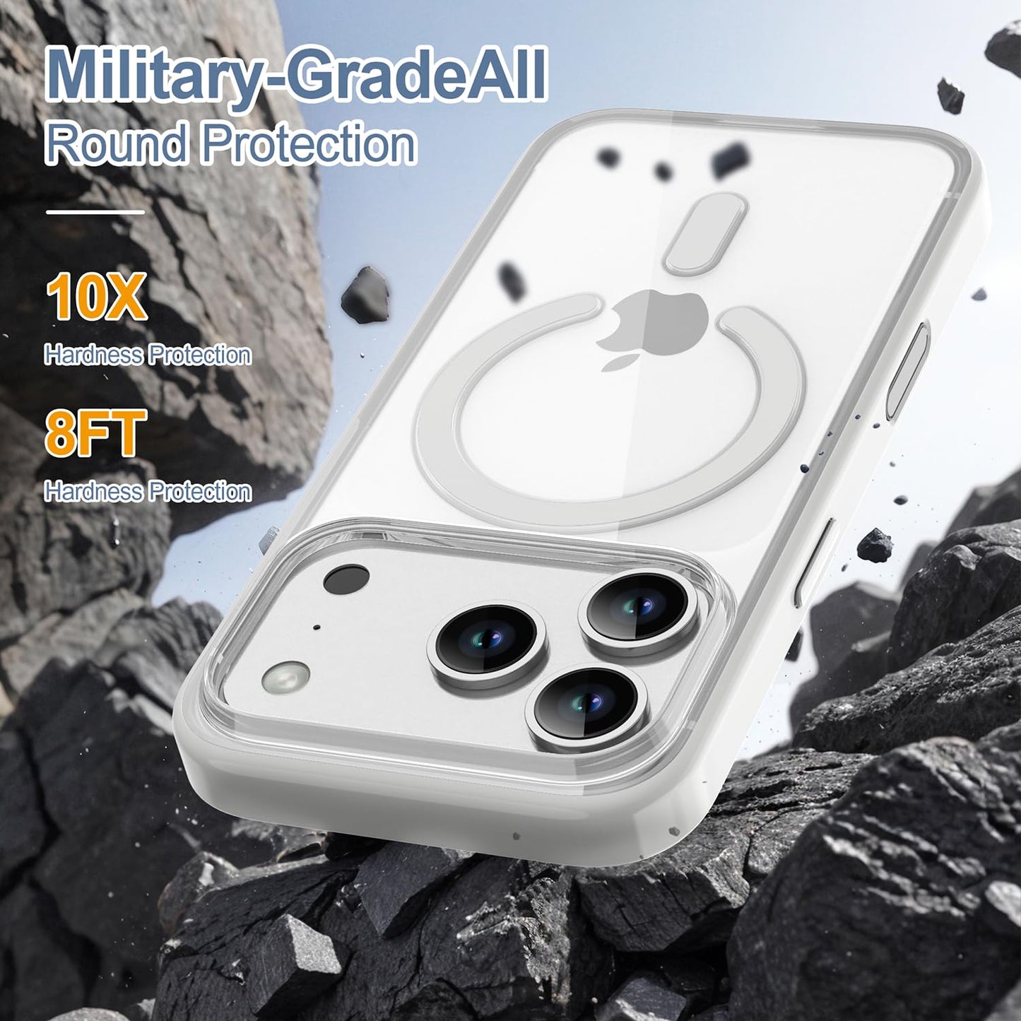 PULOKA for iPhone Case Compatible with Magsafe, Color Bumper & Clear TPU Back Hybrid Shockproof Cover (White, iPhone 16 Pro Max) WN420