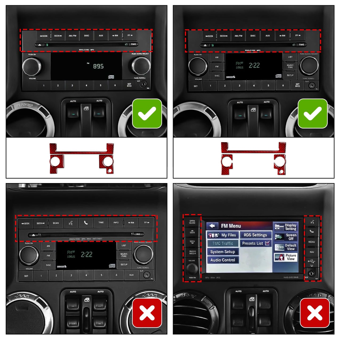 Car Gear Shift Lower Panel Sticker Carbon Fiber Decal Interior Trim Cover for Jeep Wrangler 2011 2012 2013 2014 2015 2016 2017 Accessories (Red) BST220