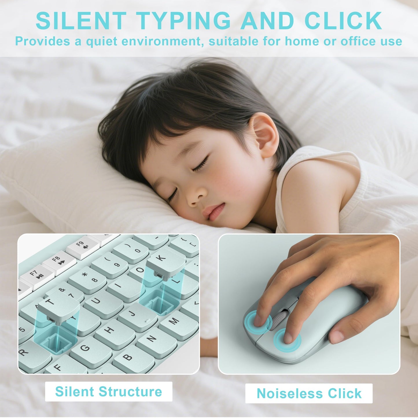 Wireless Keyboard and Mouse Combo, Full-Sized Wireless Keyboard and Adjustable DPI Mouse, 2.4GHz USB Receiver, Silent Keyboard and Mouse for PC, Windows, MAC, Desktop, Laptop (Avocado Green)