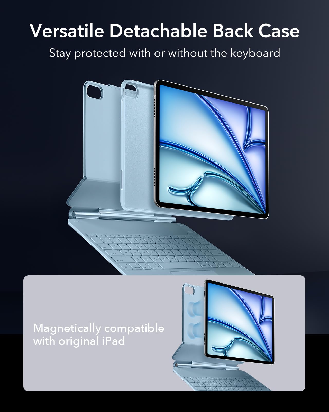 ESR for iPad Air 11 Inch Case with Keyboard M4/M3/M2 (2026/2025/2024) & iPad Pro 11/Air 5th/4th Gen Keyboard, Easy-Set Magnetic Stand, Portrait/Raised Modes, with Removable Protective Case, Black
