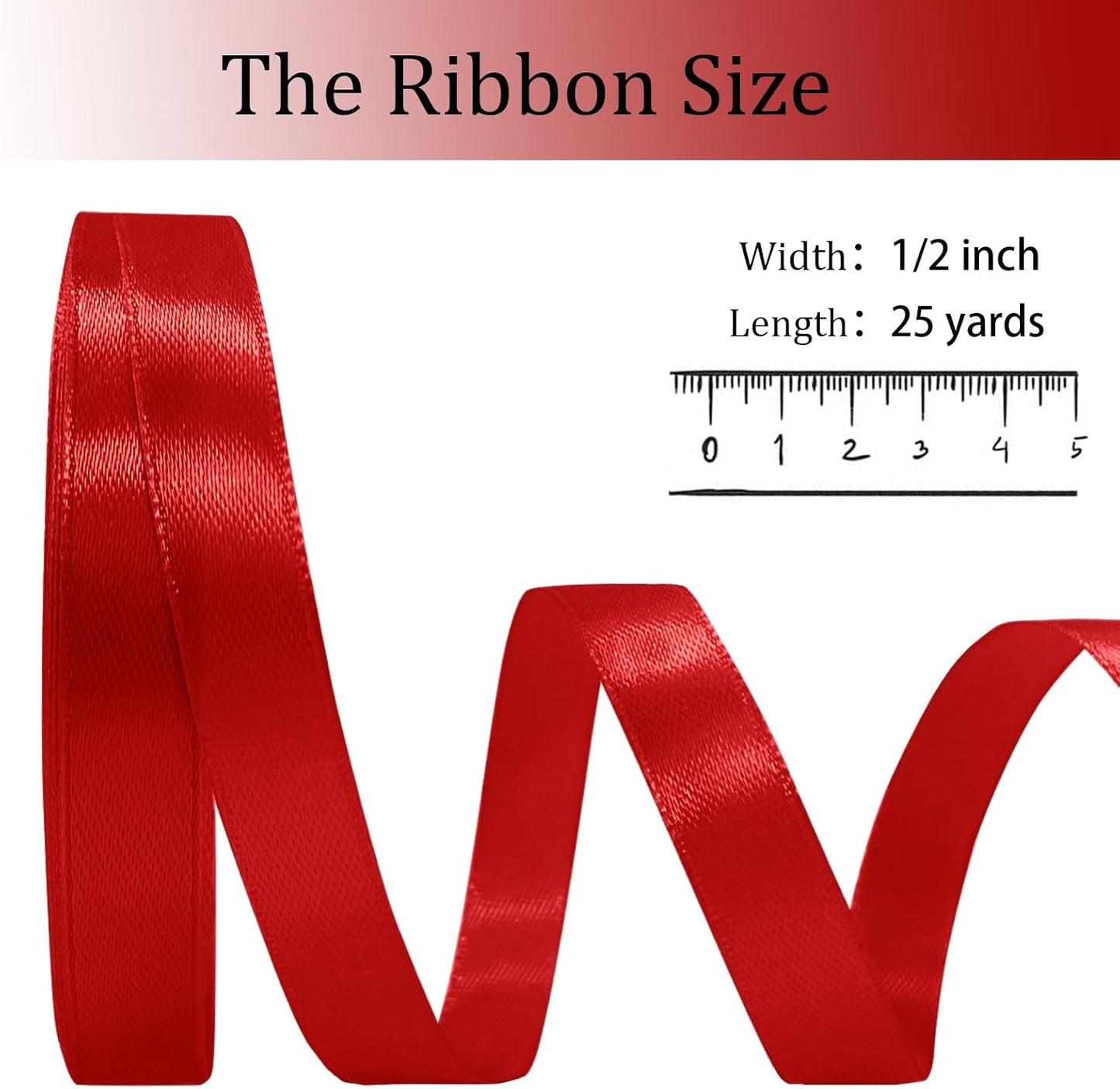 OMAIGAR Red Ribbon 1/2 Inch Width, Solid Satin Ribbons with 25 Yards Length Silk Fabric for Gift Wrapping or Wedding Party Birthday Decoration - Red,1/2 Inch x 25 Yards BST326L