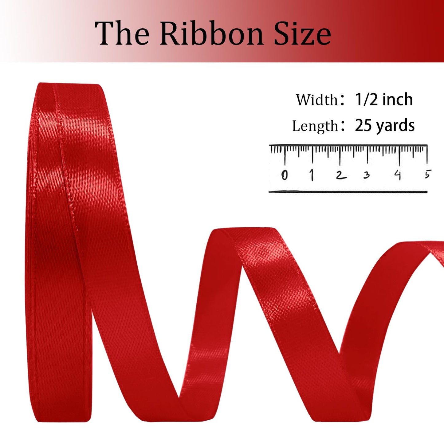 OMAIGAR Red Ribbon 1/2 Inch Width, Solid Satin Ribbons with 25 Yards Length Silk Fabric for Gift Wrapping or Wedding Party Birthday Decoration - Red,1/2 Inch x 25 Yards BST326L
