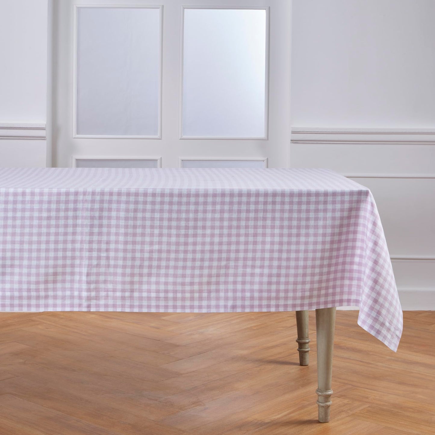 Solino Home 100% Linen Table Cloth, Throw Apricot, Gingham Check 52 x 52 in | Checkered Linen Tablecloth a neat topper for bistro, card and side tables | checkered weave | Pure Linen | OEKO-TEX Certified BST326SOLH