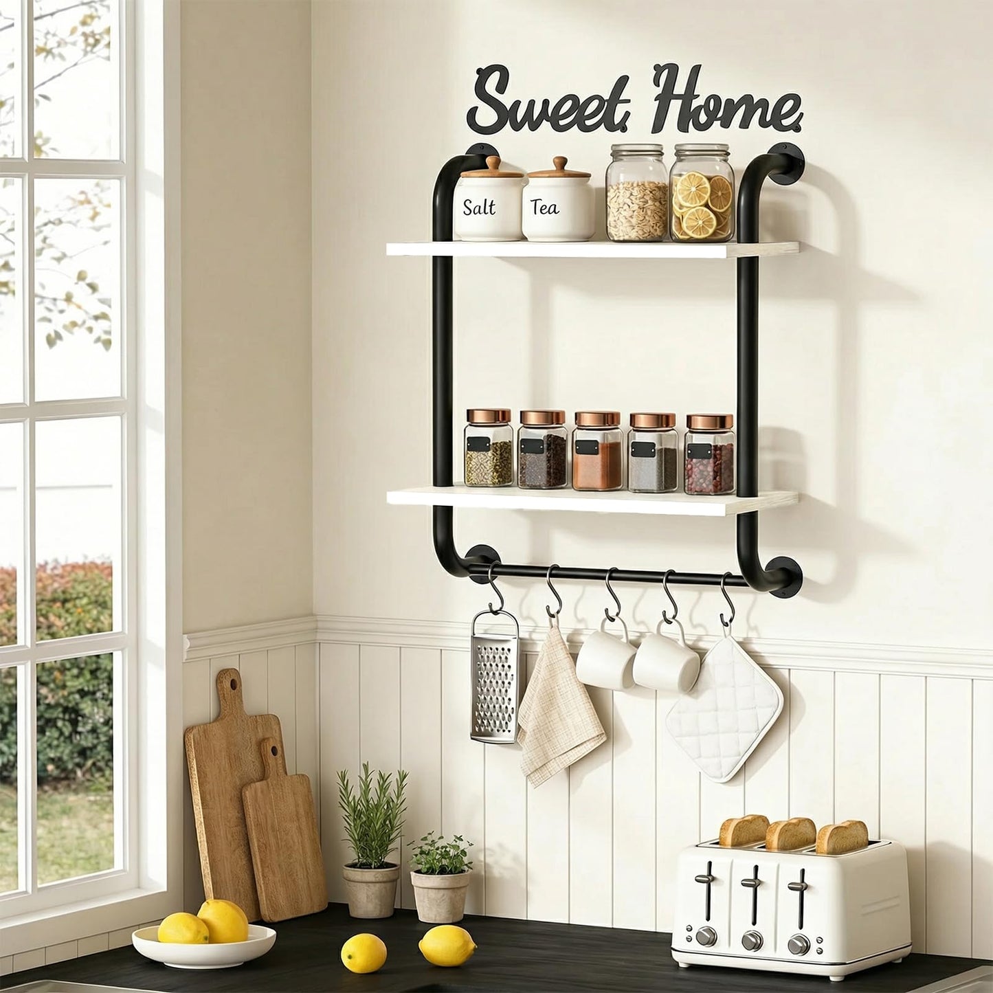 Tinpin Bathroom Shelves Wall Mounted, Rustic Farmhouse Pipe Shelves, Walls Shelf 3-Tier, Industrial Pipe Shelving, Floating Shelf Wall Decor for Bathroom, Kitchen, Bedroom, Living Room 17.3in Black DD1210