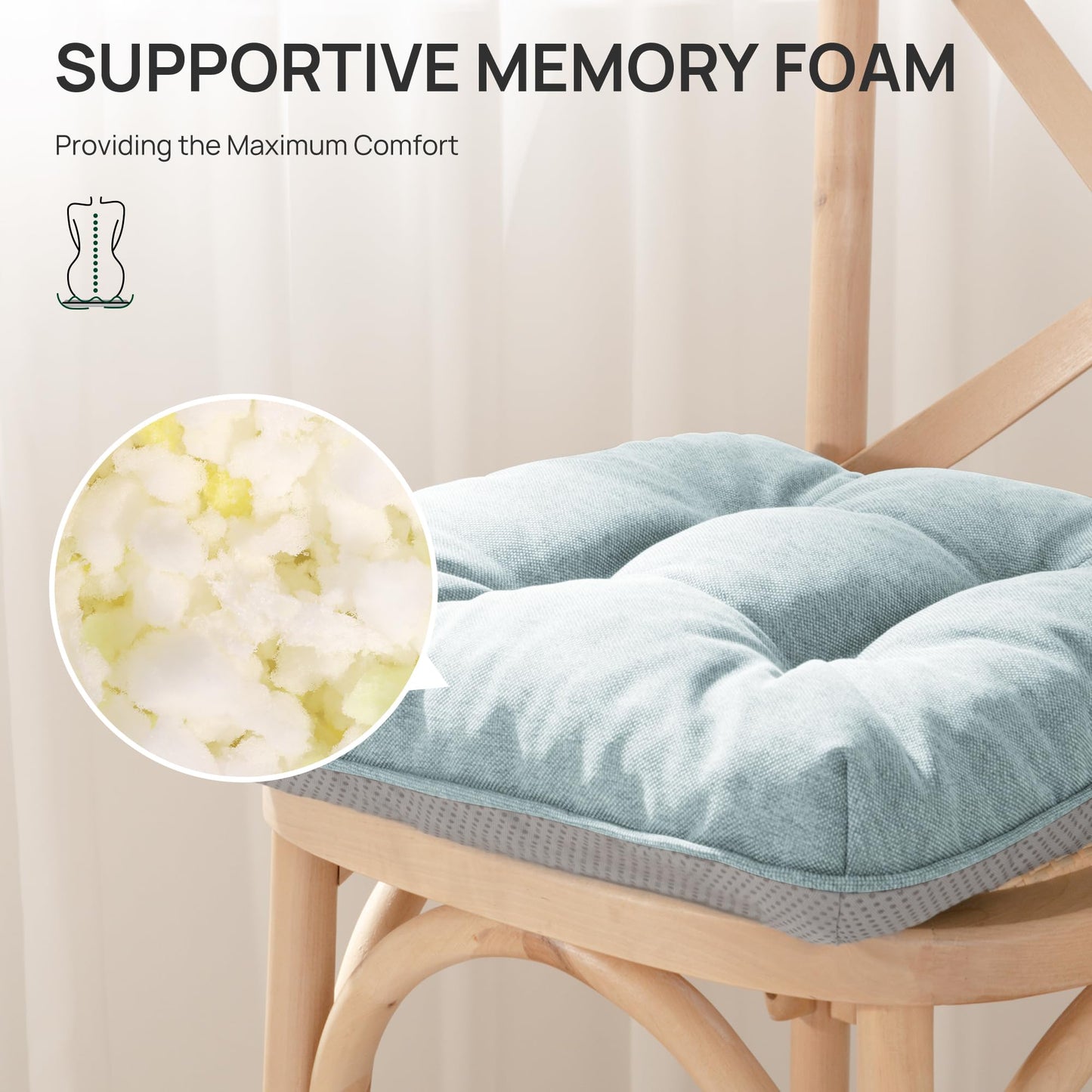 Love's cabin Memory Foam Chair Cushions Set of 4, 15.5"x15.5"x3.5" Indoor & Outdoor Seat Pads for Dining, Kitchen, Office, Patio Chairs - Green BST220