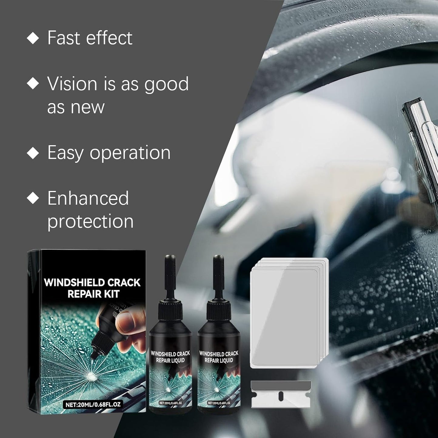 Windshield Crack Repair Kit, 2025 Upgraded Windshield Crack Repair Kit, Suitable for Repairing car Windshield Cracks, Repairing Cracks and Damages (1PC) WN420