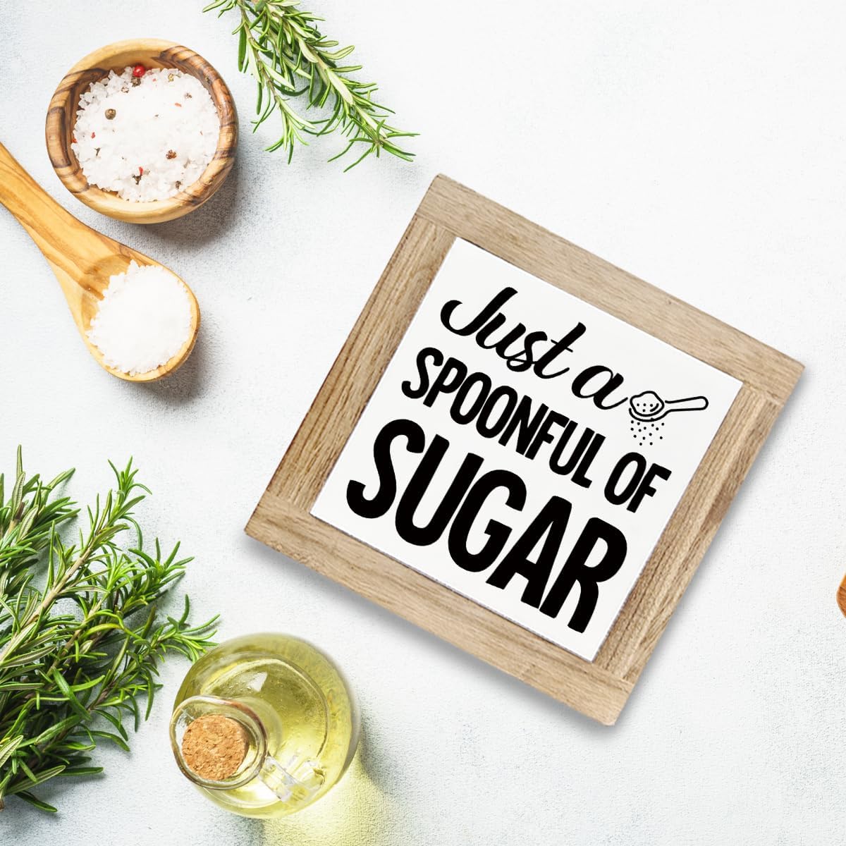Just A Spoonful of Sugar Sign, Coffee Decor Sign, Rustic Kitchen Box Signs, Coffee Station Decor, Modern Farmhouse Home Decors for Kitchen Bar, Cafe Decors, Freestanding Wooden Plaque BST326L