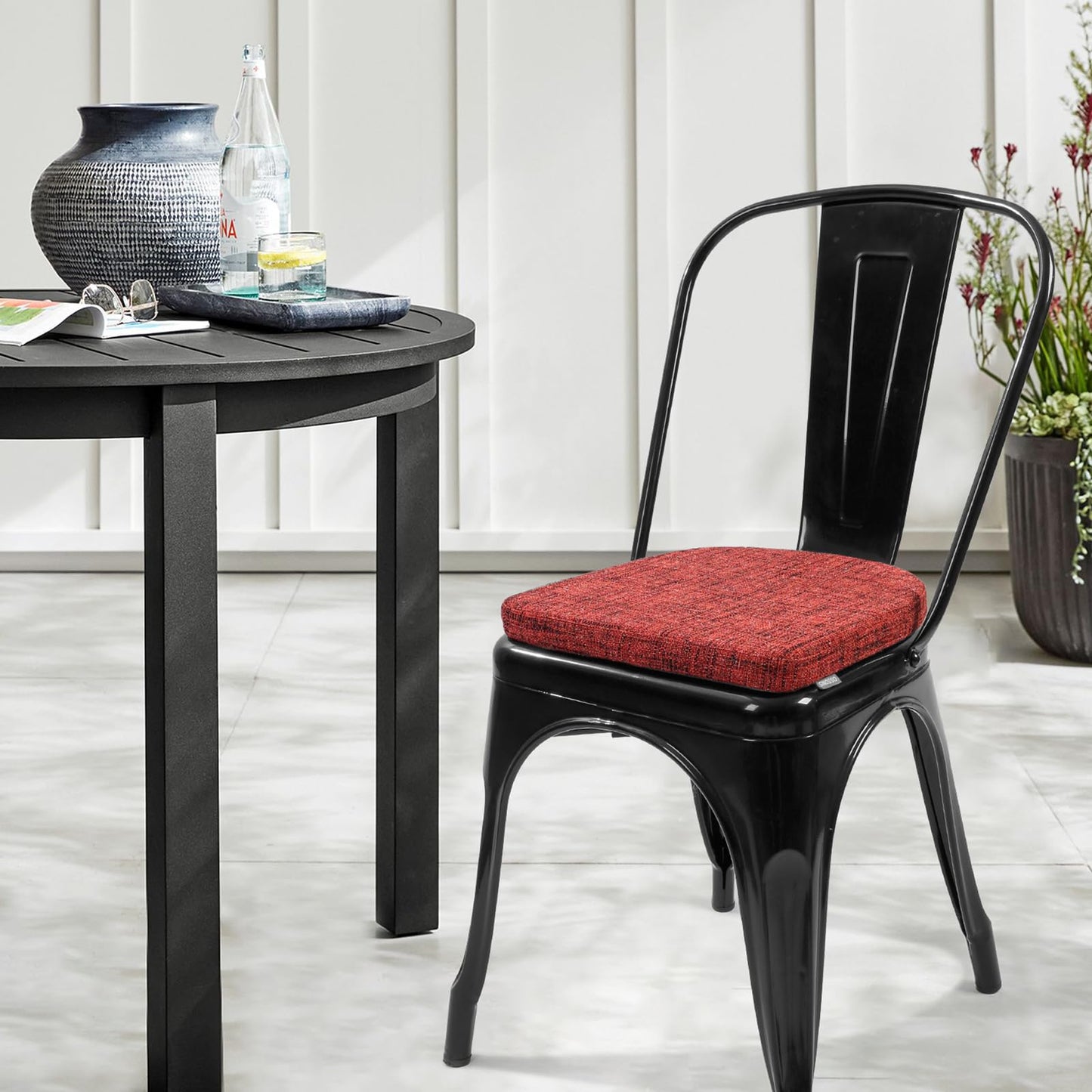 SINOSSO Memory Foam Bar Stool Cushions 4 Pcs, Modern Interwoven Style Magnetic Small Chair Pads Use for Cafe Bistro Stackable Metal Stool (Square, Red, 4) BST220