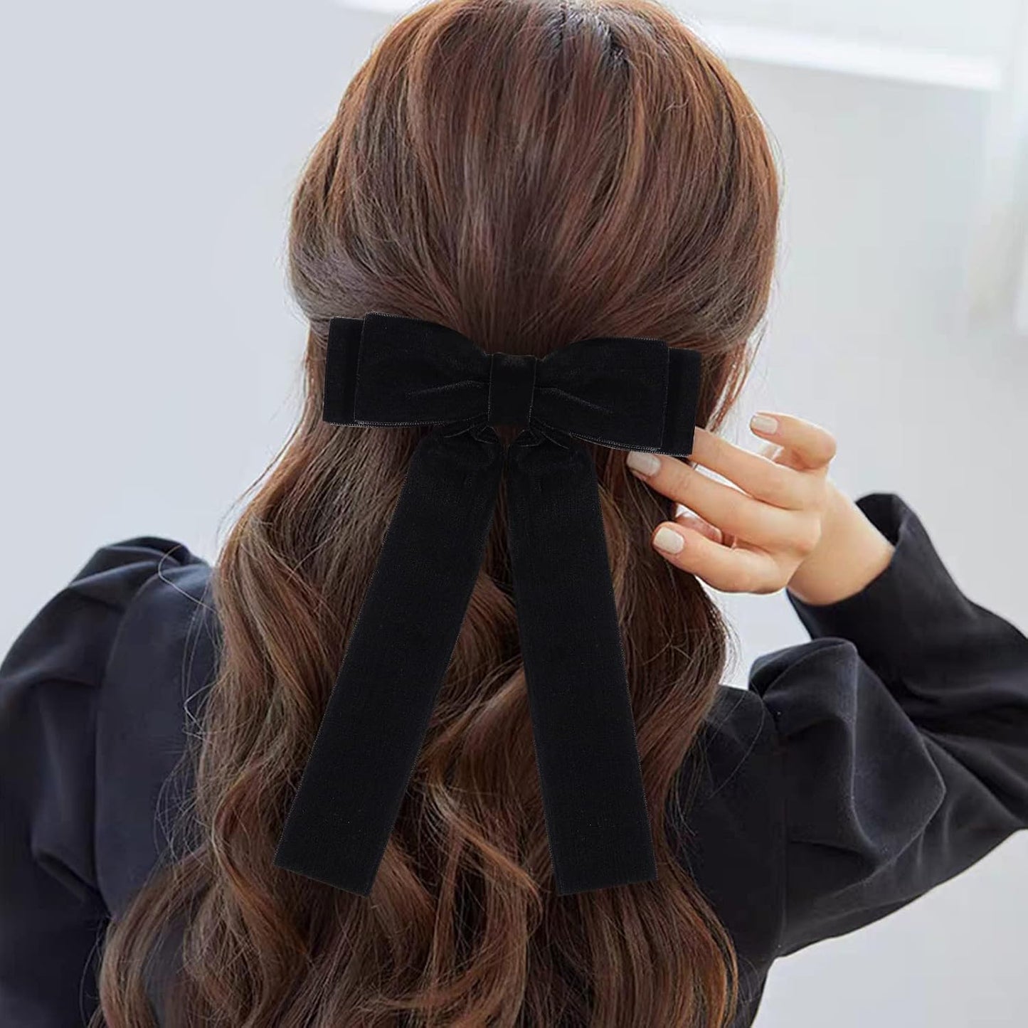 Velvet Bow Hair Ties, Classy Women Girls Hair Styling Accessories, Gift Hair Bows Cute Hair Clips for Mom Women Girl Stuff, Elegant Headdress Decor, Back to School Outfits, Black and White WN420