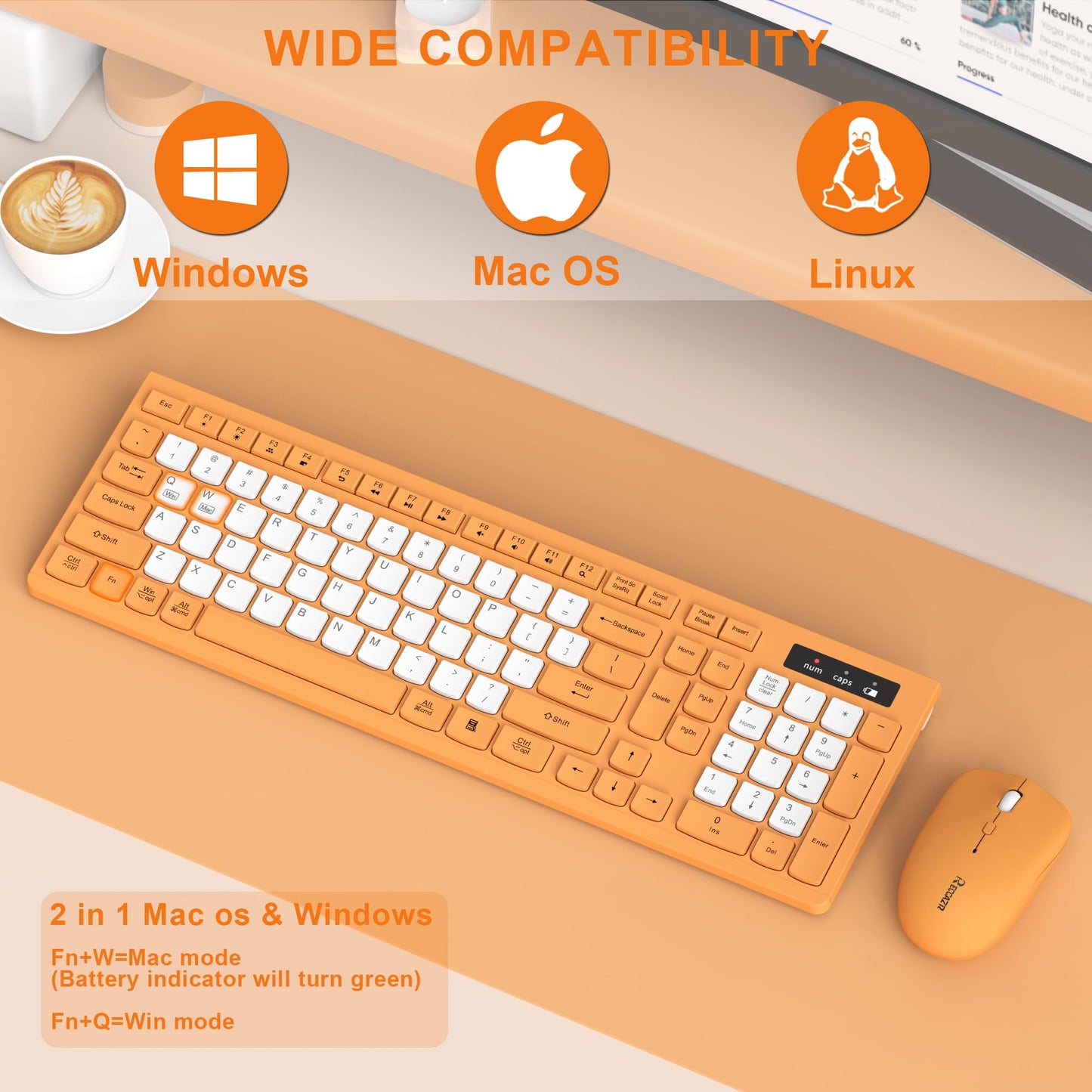 Wireless Keyboard and Mouse Combo, Full-Sized Wireless Keyboard and Adjustable DPI Mouse, 2.4GHz USB Receiver, Silent Keyboard and Mouse for PC, Windows, MAC, Desktop, Laptop (Avocado Green)