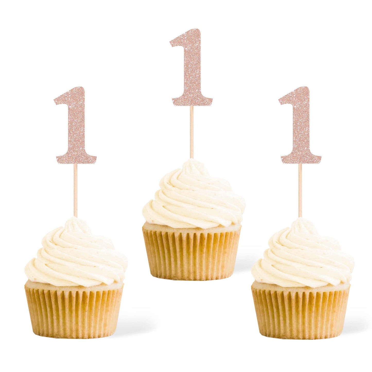 Gexolenu 24 PCS Rose Gold Double-sided 3rd Birthday Cupcake Toppers, Glitter Age THREE Cake Picks Decor, Third Happy Birthday Party Decorations Baby Shower Anniversary Party Supplies BST220