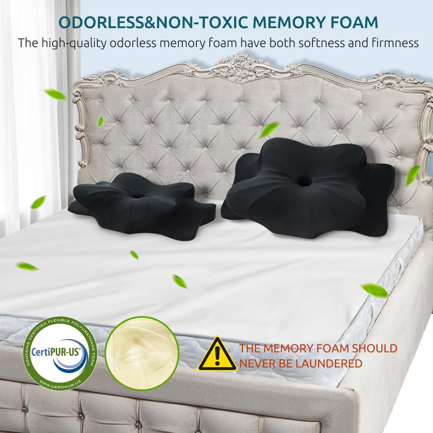 DONAMA Cervical Pillow for Neck and Shoulder,Contour Memory Foam Pillow,Ergonomic Neck Support Pillow for Side Back Stomach Sleepers with Pillowcase-Standard Size BST220