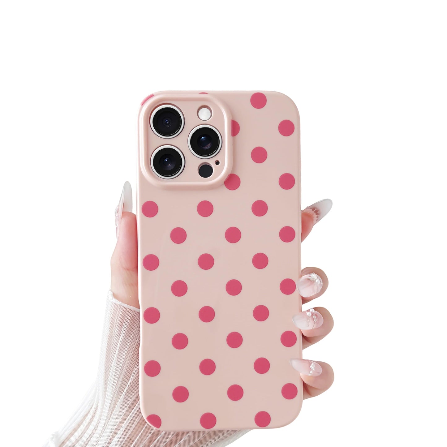 Skyseaco Compatible with iPhone 15 Case Cute Polka Dot Phone Case Soft Slim TPU Shockproof Phone Cover Full Camera Protection for Women Girls - Black WN420
