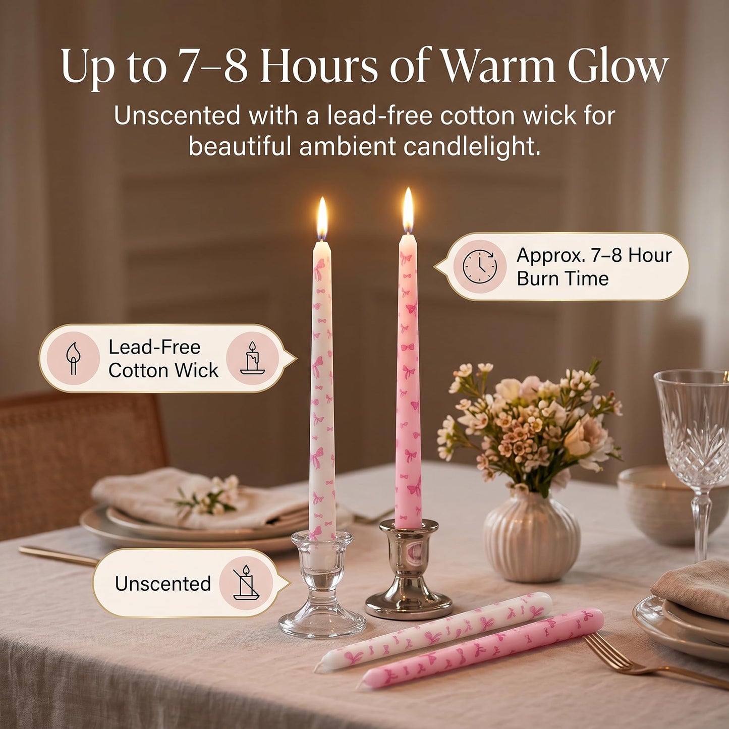 10 Inch Decorative Taper Candles, 4 Pack Birthday Balloon Print Candlesticks, Unscented Dripless Candles with Long Burn Time for Party, Holiday Table & Home Decor BST326H