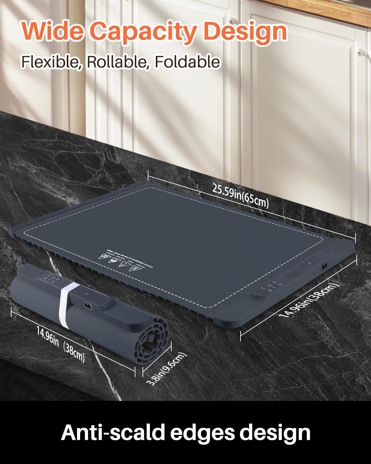 Food Warming Mat - Electric Warming Tray for Buffets Party and Home Daily Use,10H Timer, Child Lock, Auto Shut-Off Portable Silicone Heat Pad for Travel & Dining, Grey WN420