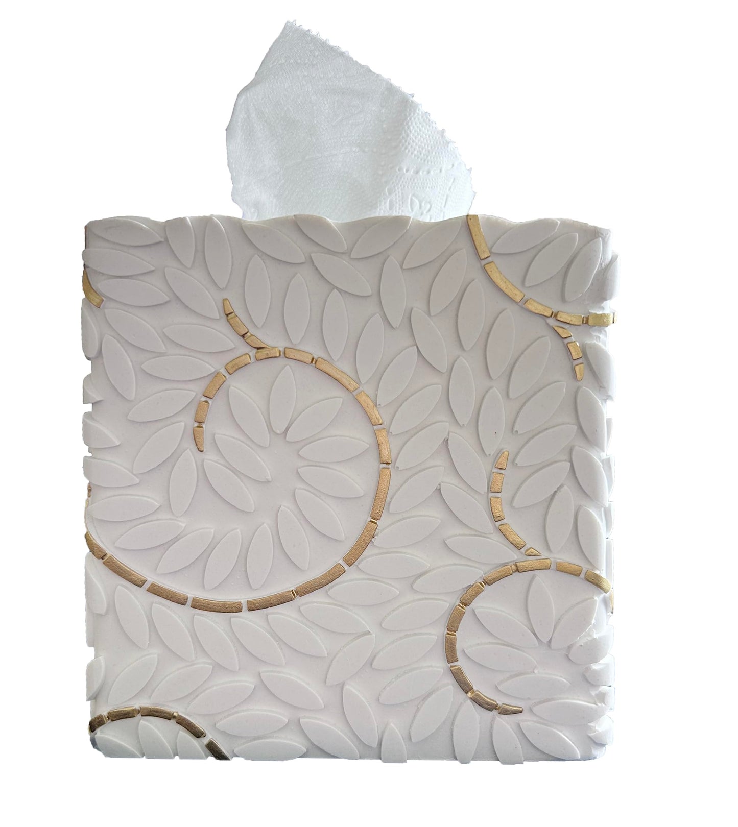 Square Tissue Box Cover Decorative Kleenex Box Holder for Bathroom & Living Room with Handcrafted Texture (colla Gold) BST220