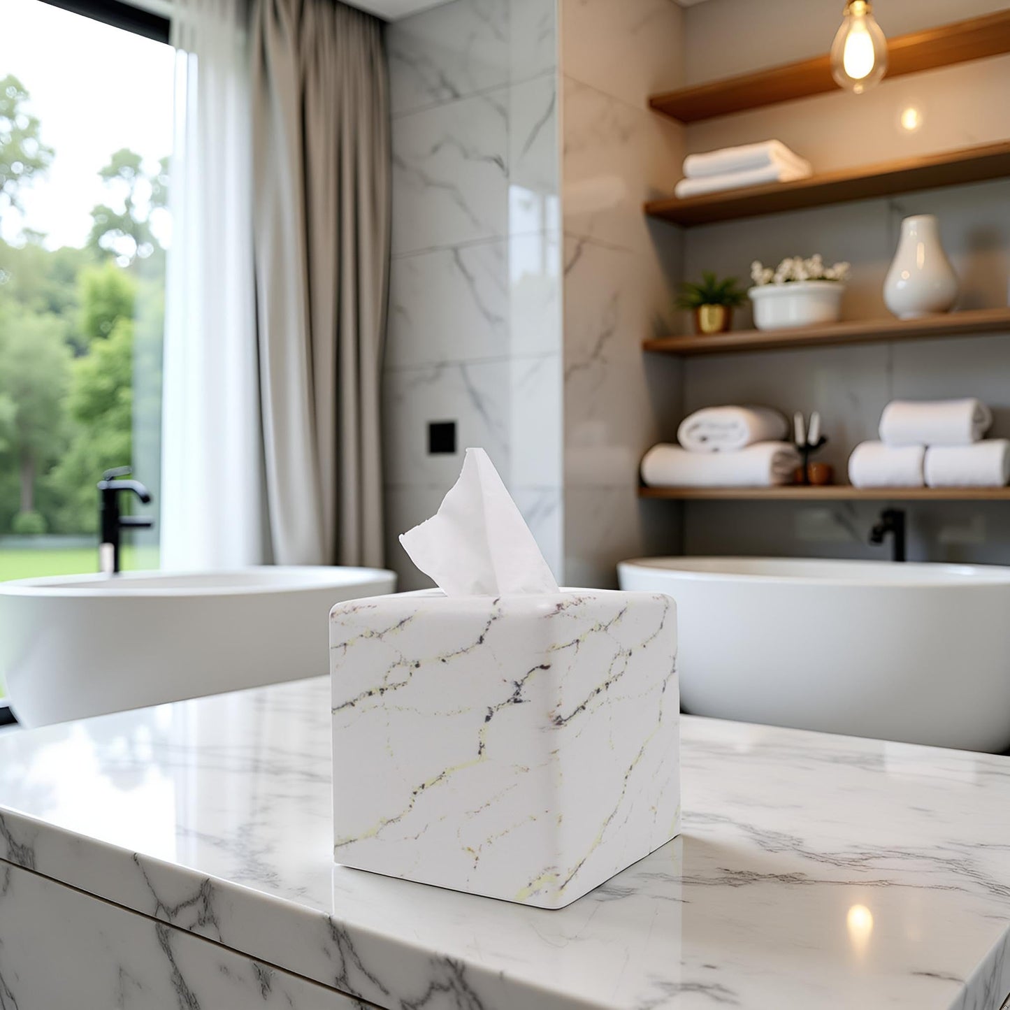 Square Tissue Box Cover Decorative Kleenex Box Holder for Bathroom & Living Room with Handcrafted Texture (colla Gold) BST220