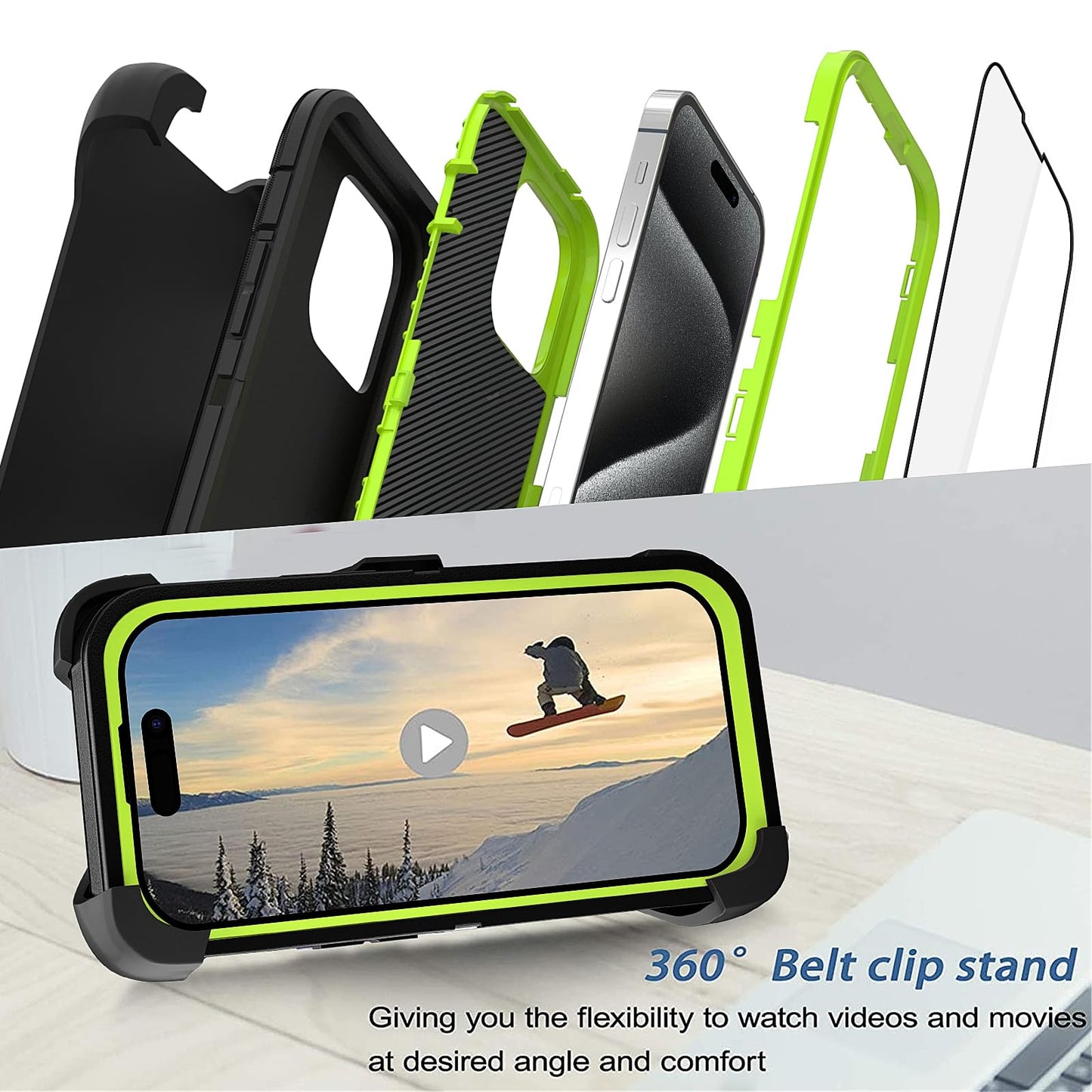 for iPhone 11 Case with Belt Clip Holster Kickstand & 2 Screen Protector, Full Protection Heavy Duty Phone Case, Shockproof Drop-Proof Durable Cover 6.1" [Black+Clip] WN420