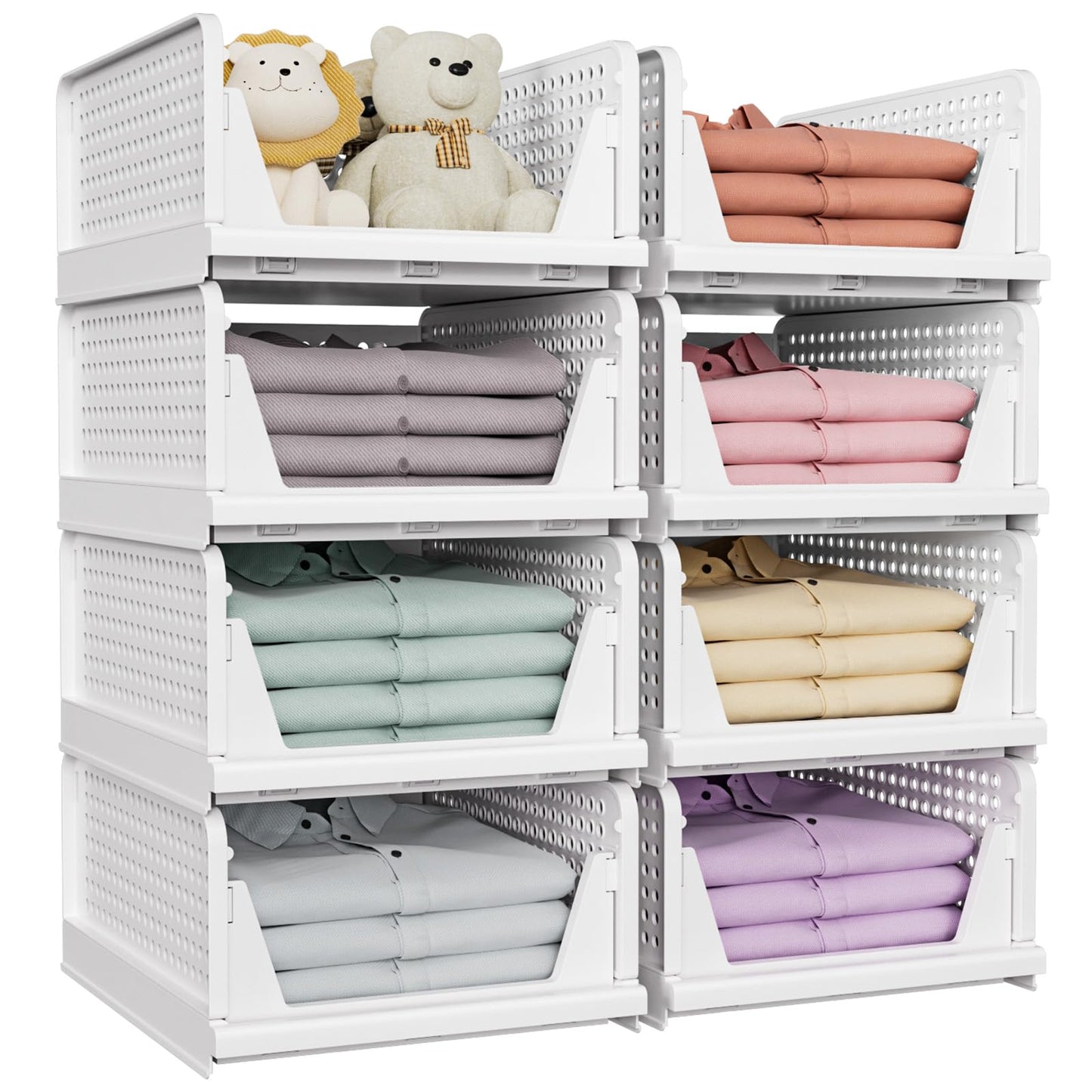 SNSLXH 5 Pack Stackable Closet Storage Basket, Multifunctional & Foldable Closet Organizer N28