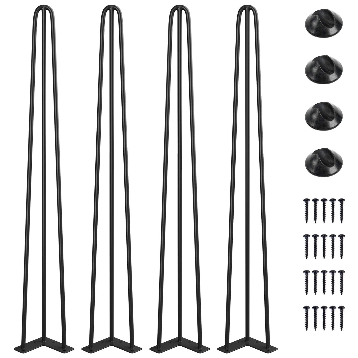 SMARTSTANDARD 16 Inch Hairpin Table Legs, 3 Steel Rods 1/2 Inch Pipe Diameter, 800lbs Load Capacity, Mid-Century Style for Coffee Table, Side Table, Night Stand (Black, 4PCS) BST220